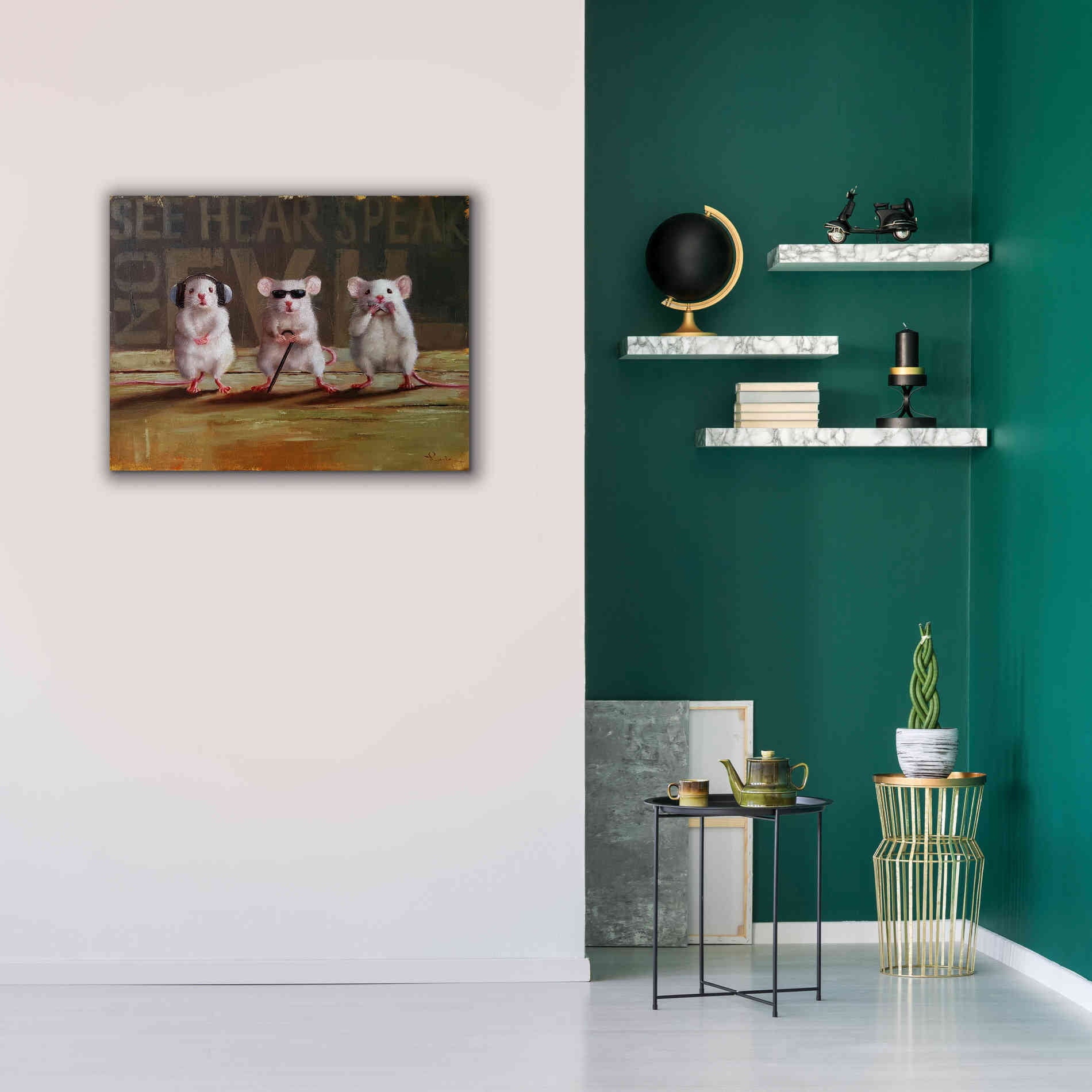 'Three Wise Mice' by Lucia Heffernan, Canvas Wall Art,34x26