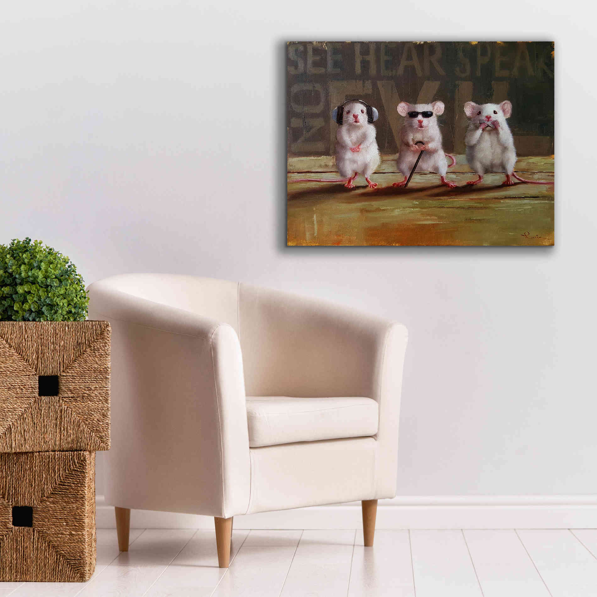 'Three Wise Mice' by Lucia Heffernan, Canvas Wall Art,34x26