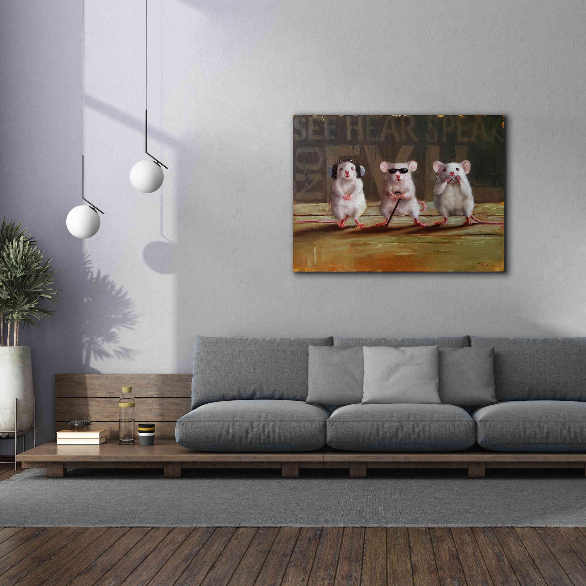 'Three Wise Mice' by Lucia Heffernan, Canvas Wall Art,54x40