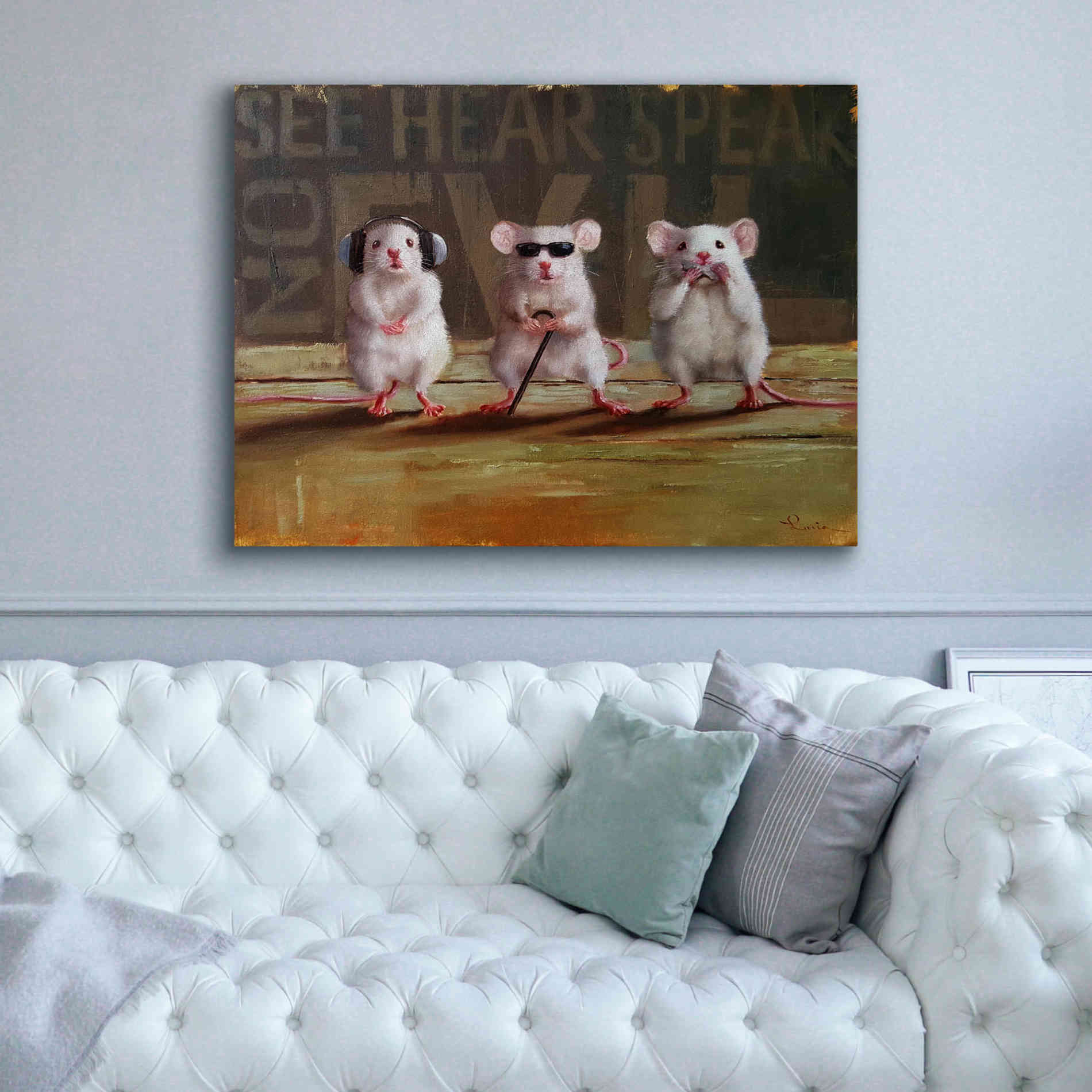 'Three Wise Mice' by Lucia Heffernan, Canvas Wall Art,54x40