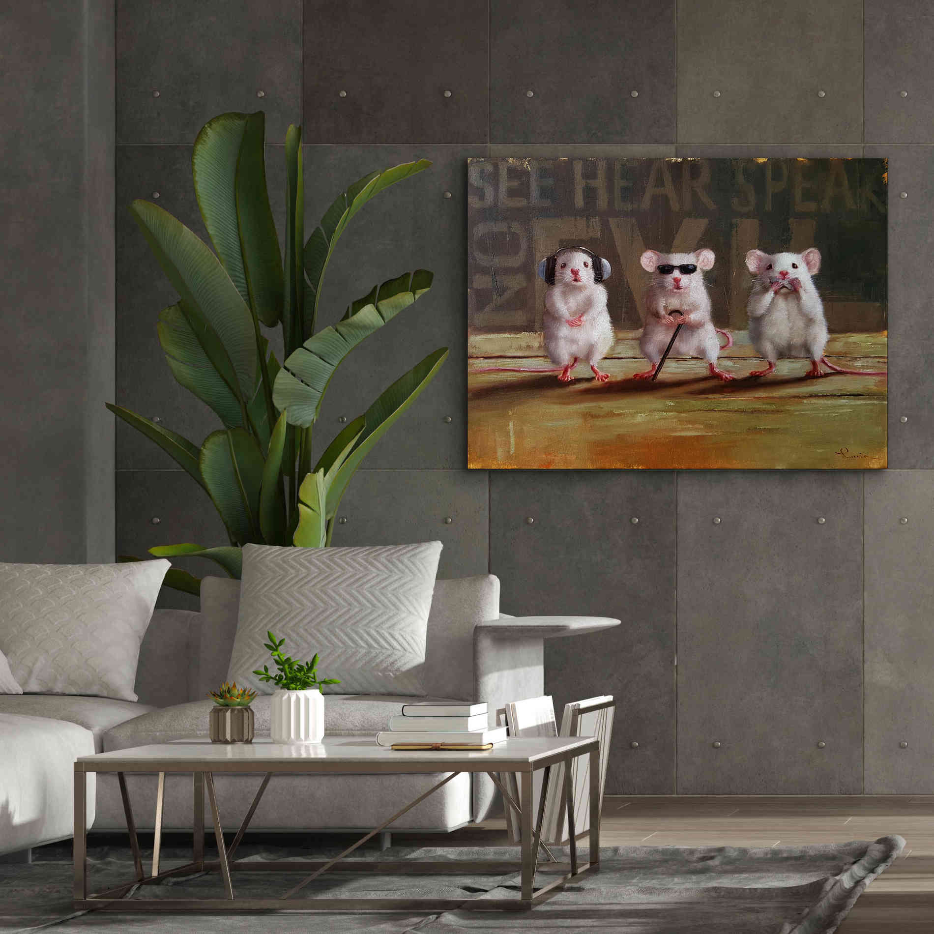 'Three Wise Mice' by Lucia Heffernan, Canvas Wall Art,54x40