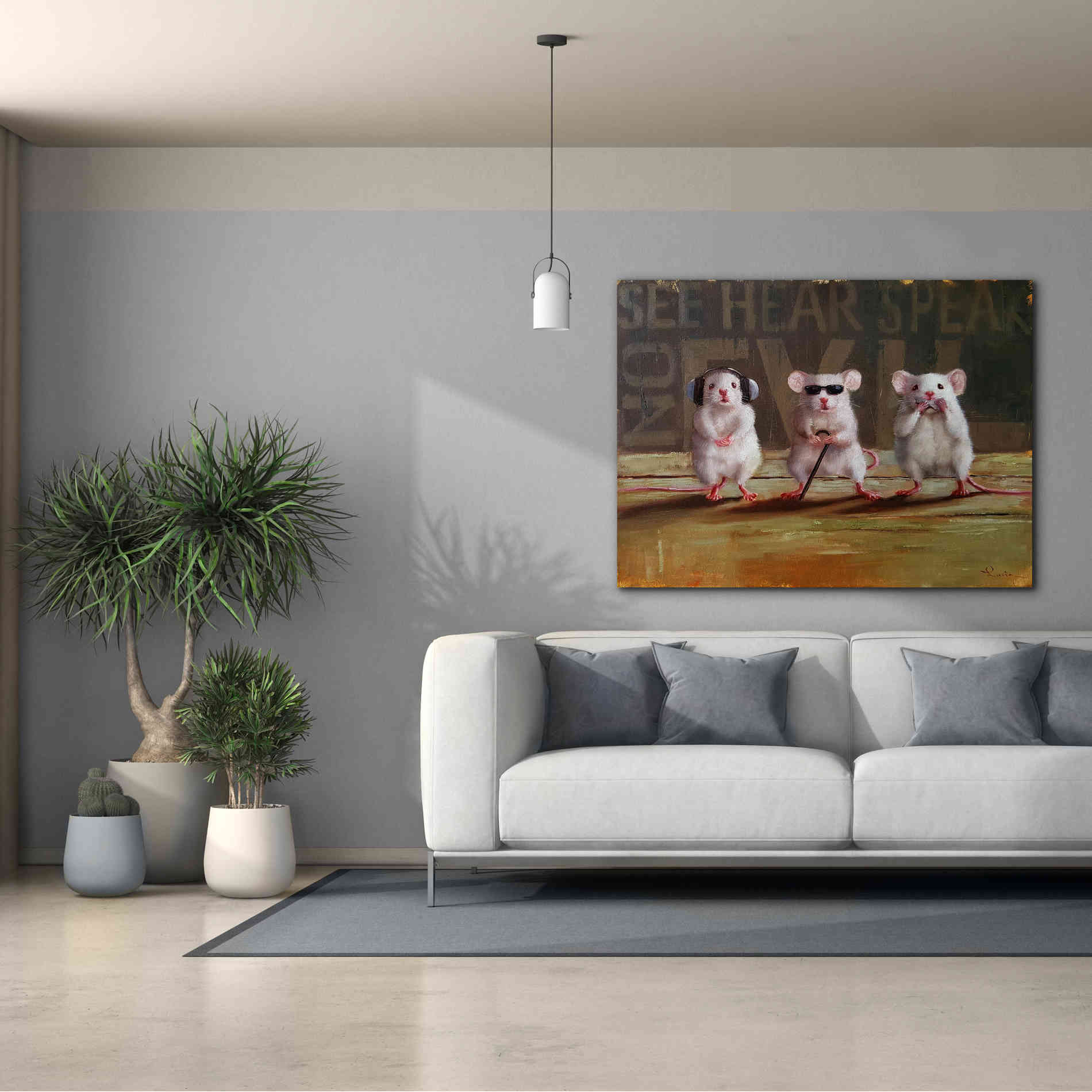'Three Wise Mice' by Lucia Heffernan, Canvas Wall Art,54x40