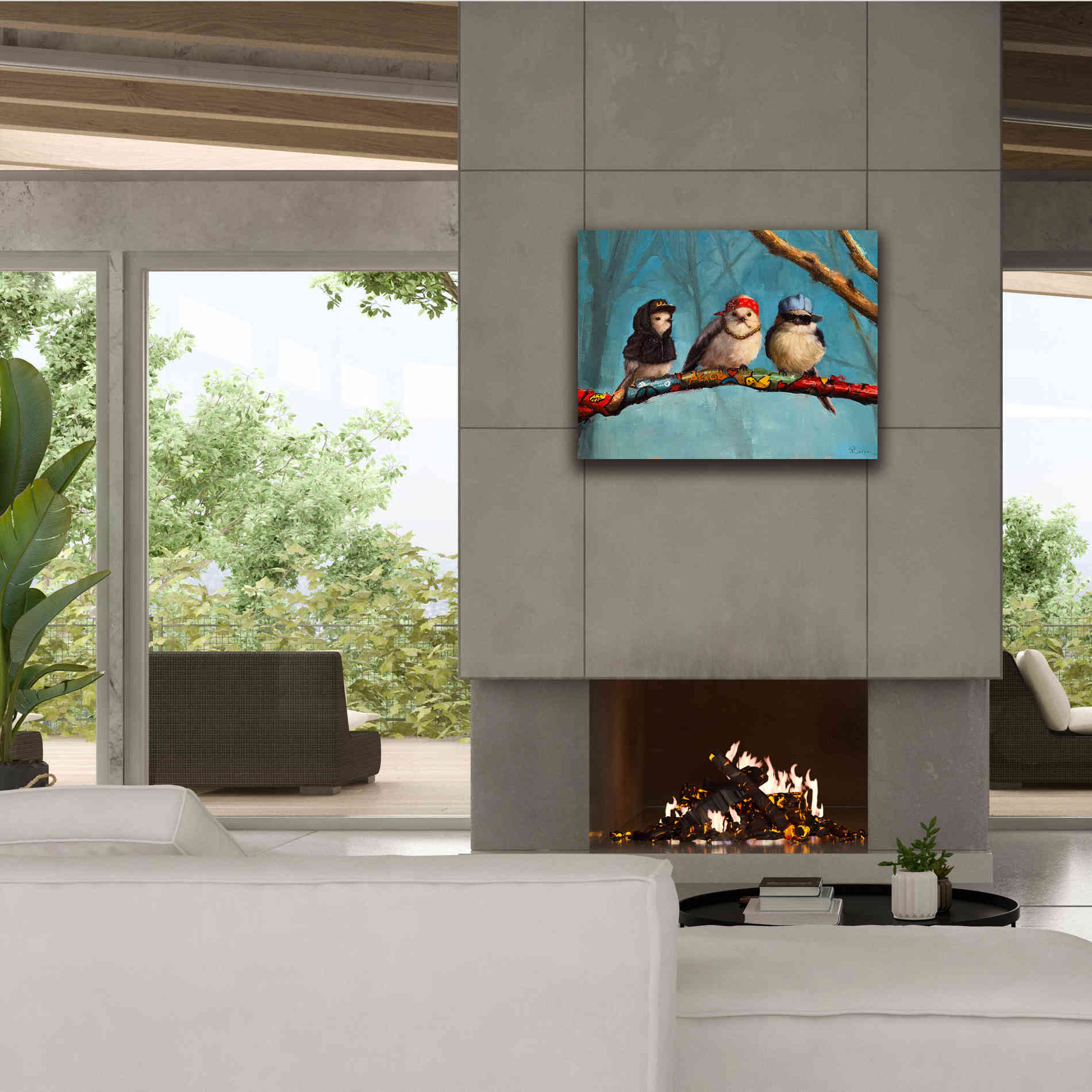'Birdz In Da Hood' by Lucia Heffernan, Canvas Wall Art,34x26