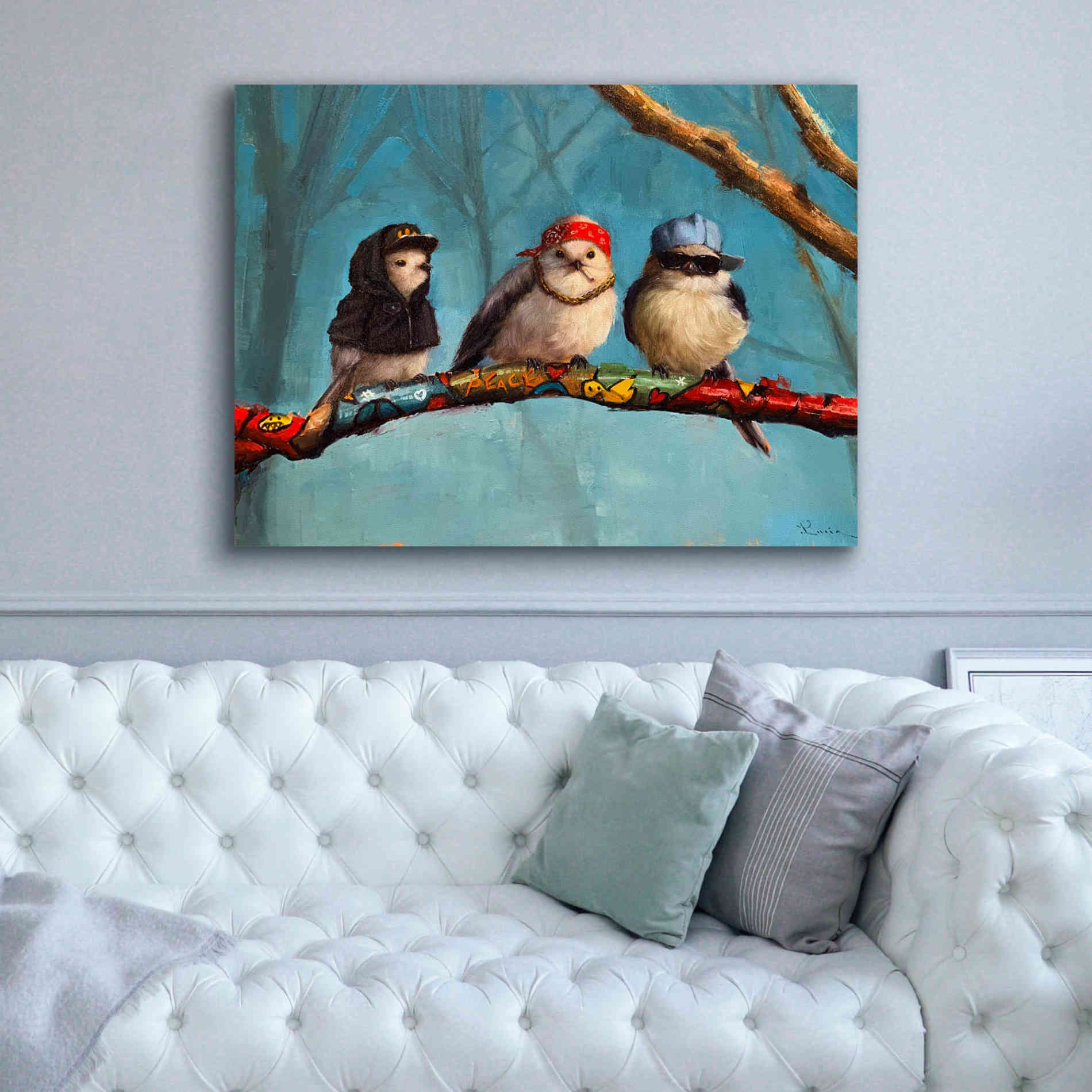 'Birdz In Da Hood' by Lucia Heffernan, Canvas Wall Art,54x40