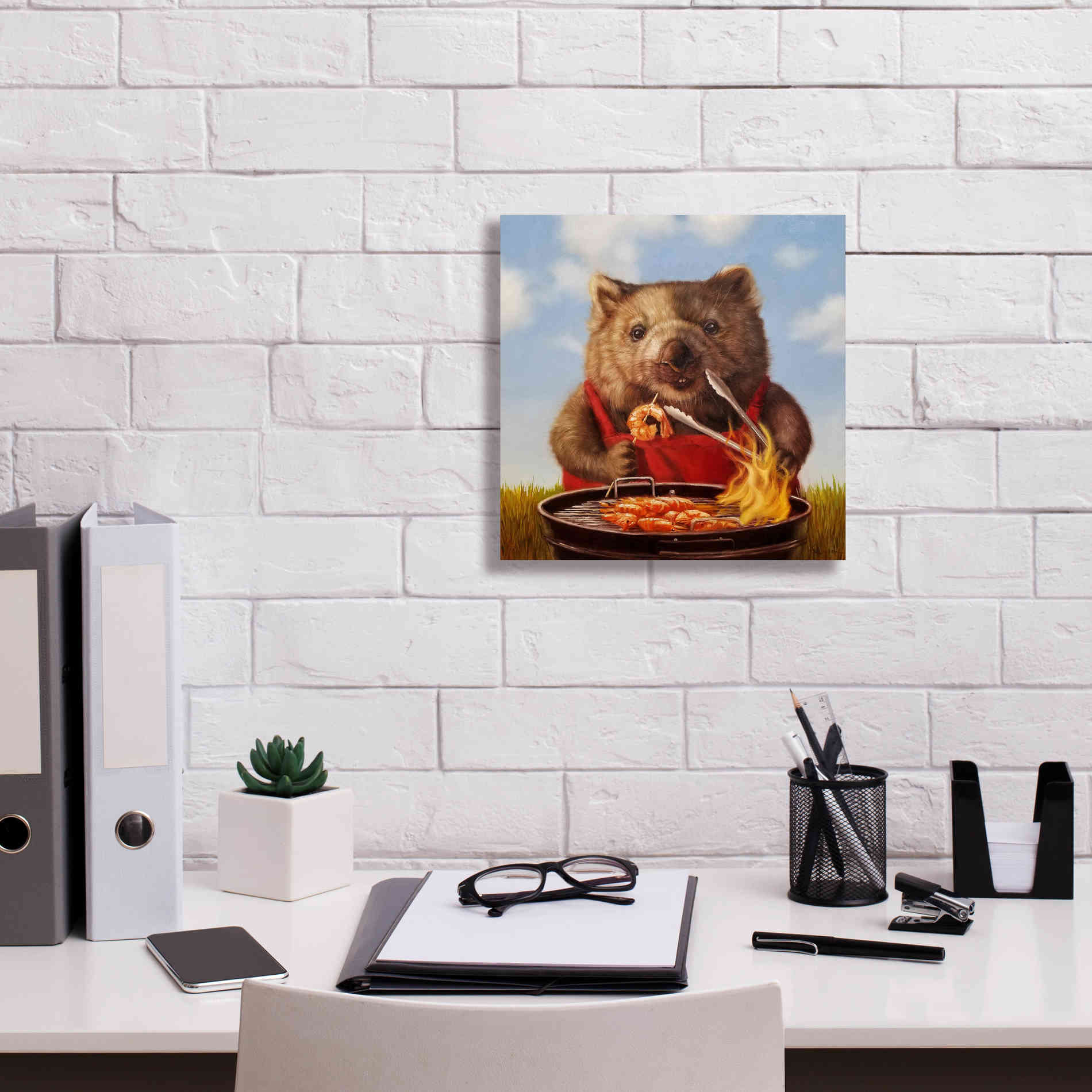 'Shrimp On The Barbie' by Lucia Heffernan, Canvas Wall Art,12x12