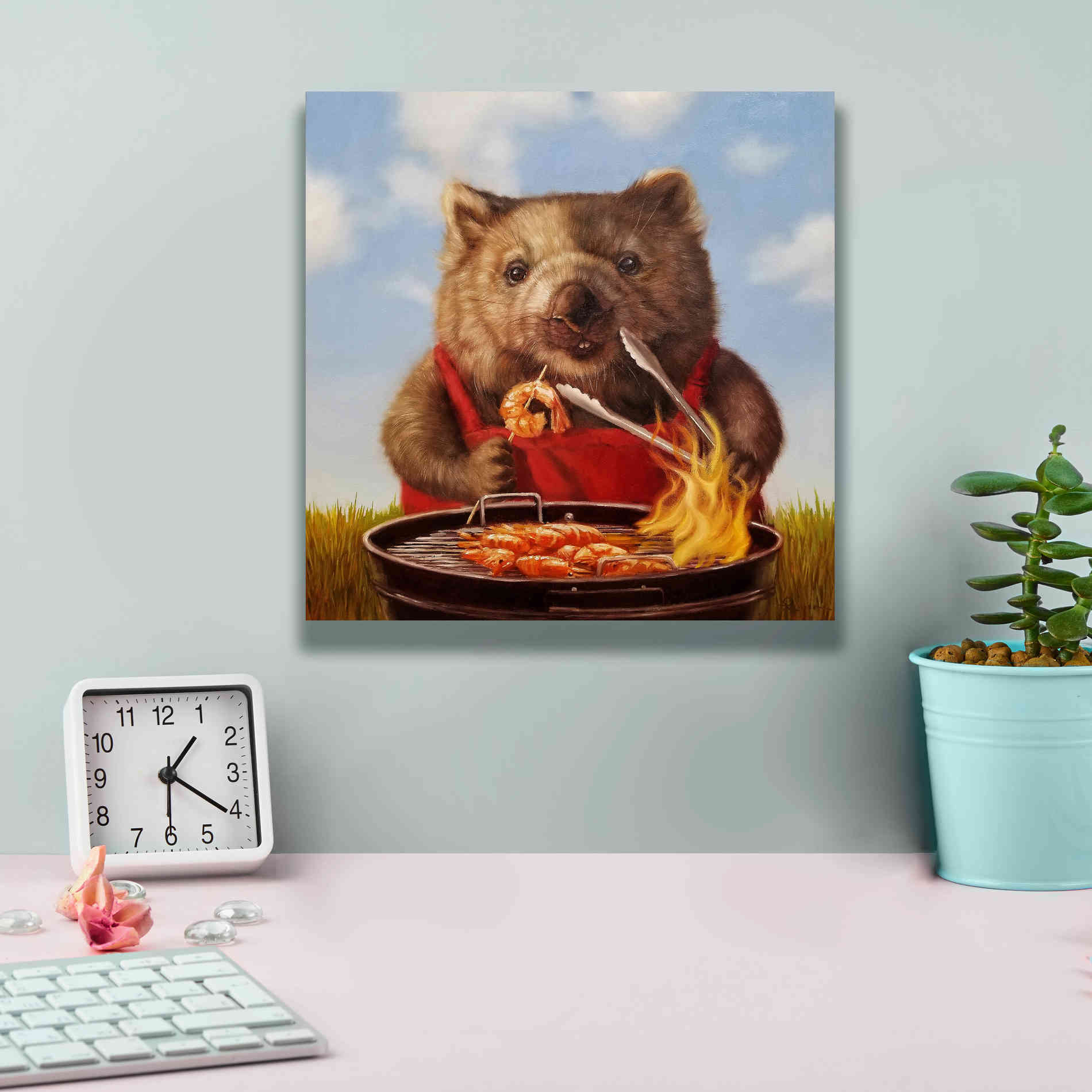 'Shrimp On The Barbie' by Lucia Heffernan, Canvas Wall Art,12x12
