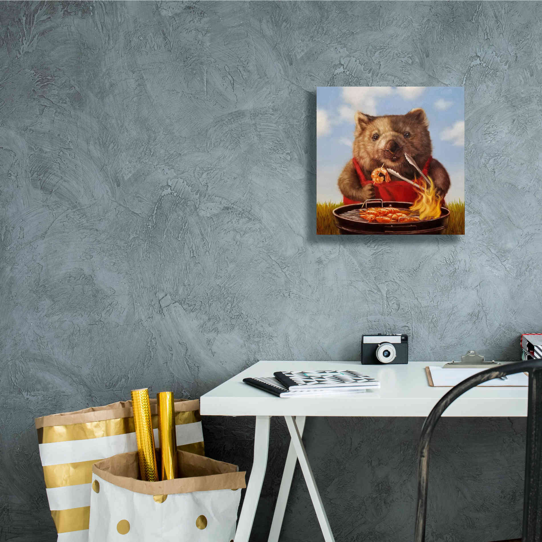 'Shrimp On The Barbie' by Lucia Heffernan, Canvas Wall Art,12x12