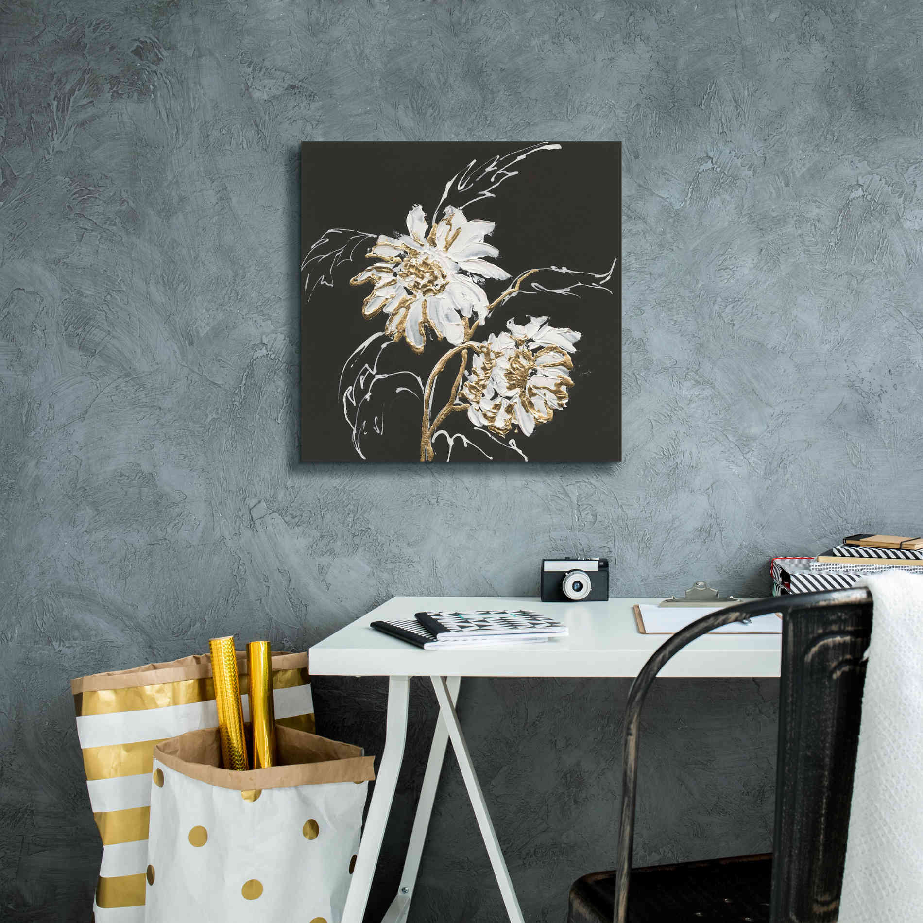 'Gilded Sunflowers' by Chris Paschke, Canvas Wall Art,18 x 18