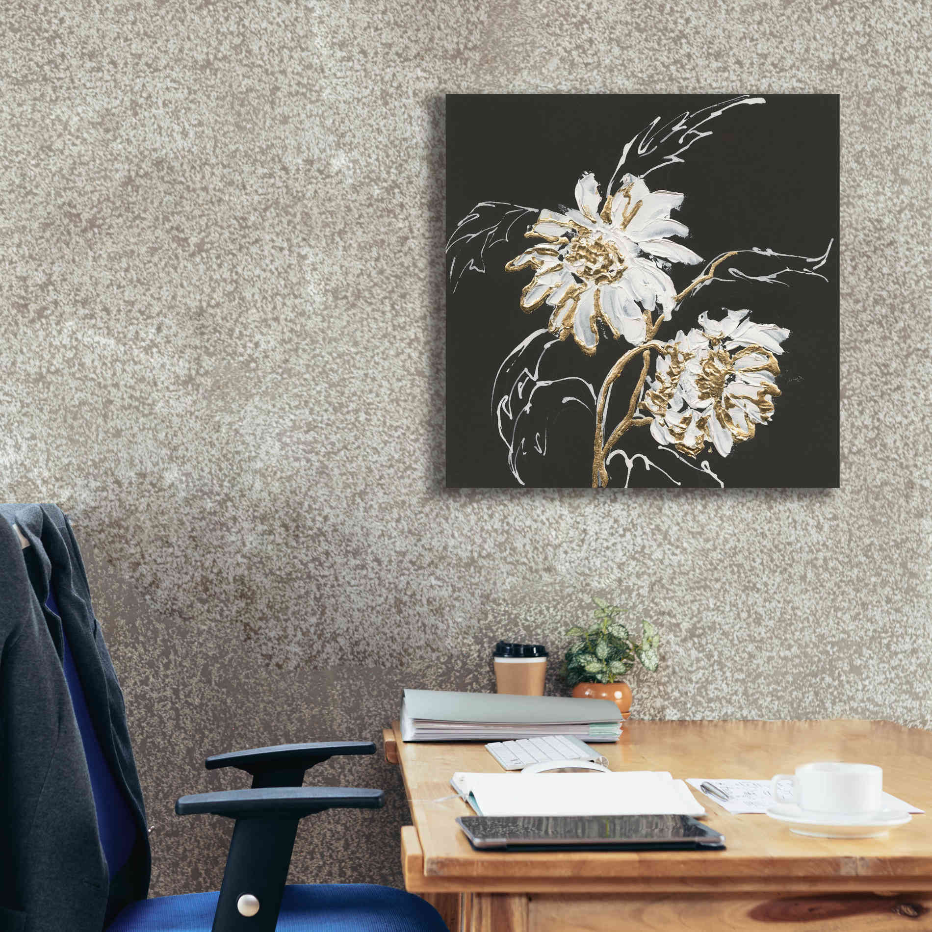'Gilded Sunflowers' by Chris Paschke, Canvas Wall Art,26 x 26