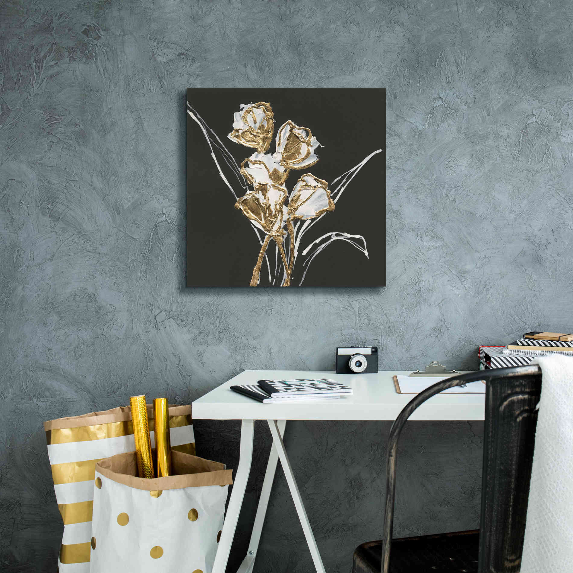 'Gilded Tulips' by Chris Paschke, Canvas Wall Art,18 x 18