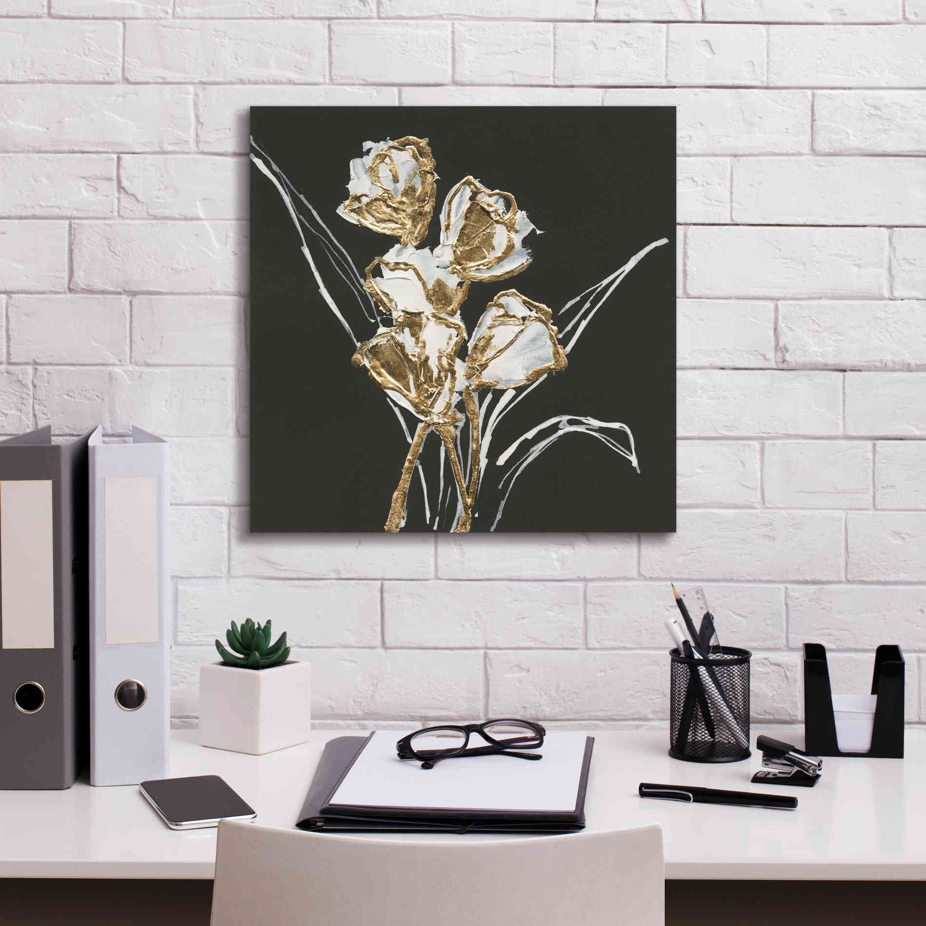 'Gilded Tulips' by Chris Paschke, Canvas Wall Art,18 x 18