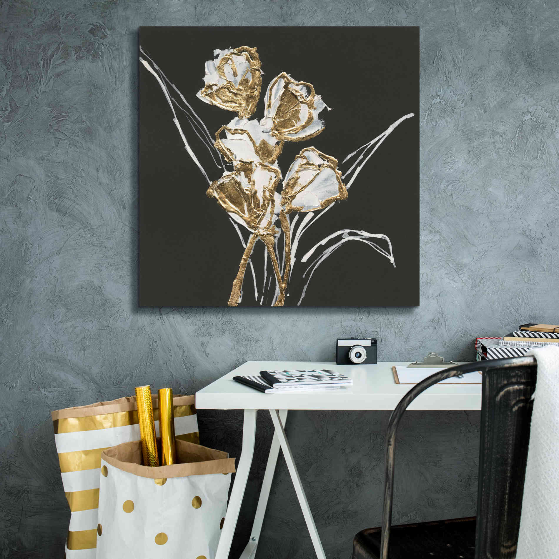 'Gilded Tulips' by Chris Paschke, Canvas Wall Art,26 x 26