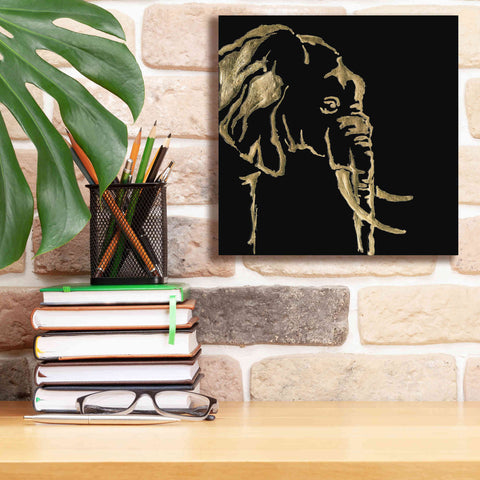 Image of 'Gilded Elephant on Black Pillow' by Chris Paschke, Canvas Wall Art,12 x 12