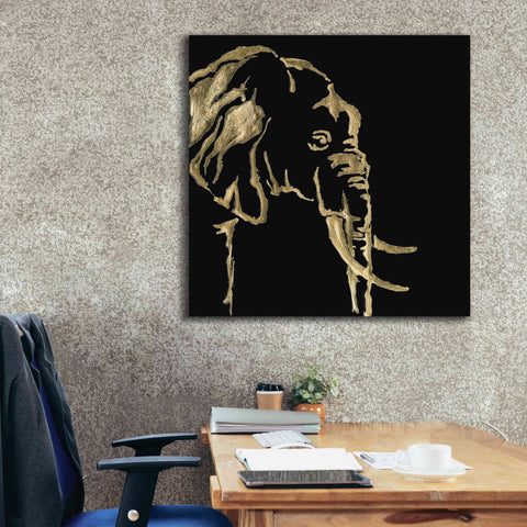 Image of 'Gilded Elephant on Black Pillow' by Chris Paschke, Canvas Wall Art,37 x 37