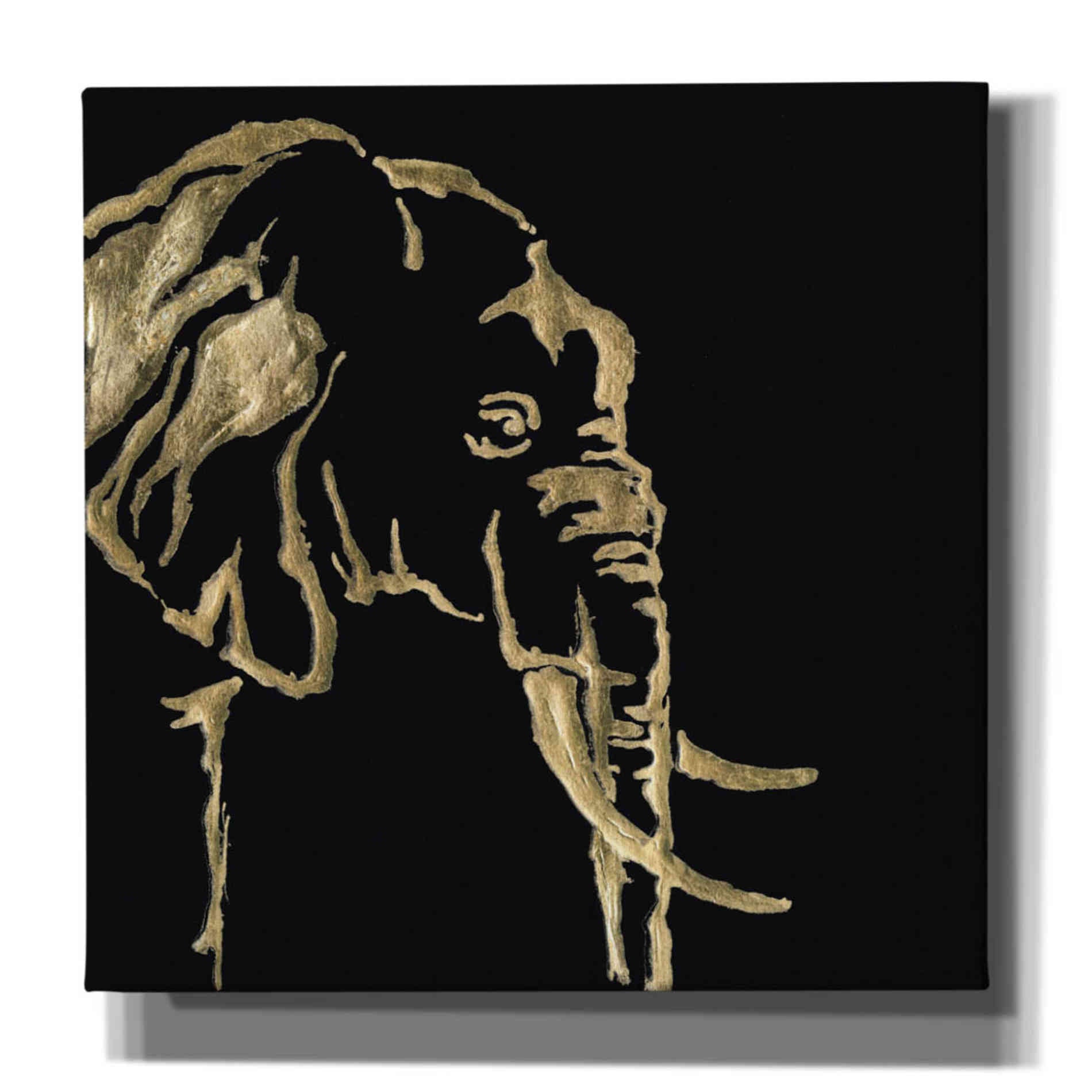 'Gilded Elephant on Black Pillow' by Chris Paschke, Canvas Wall Art