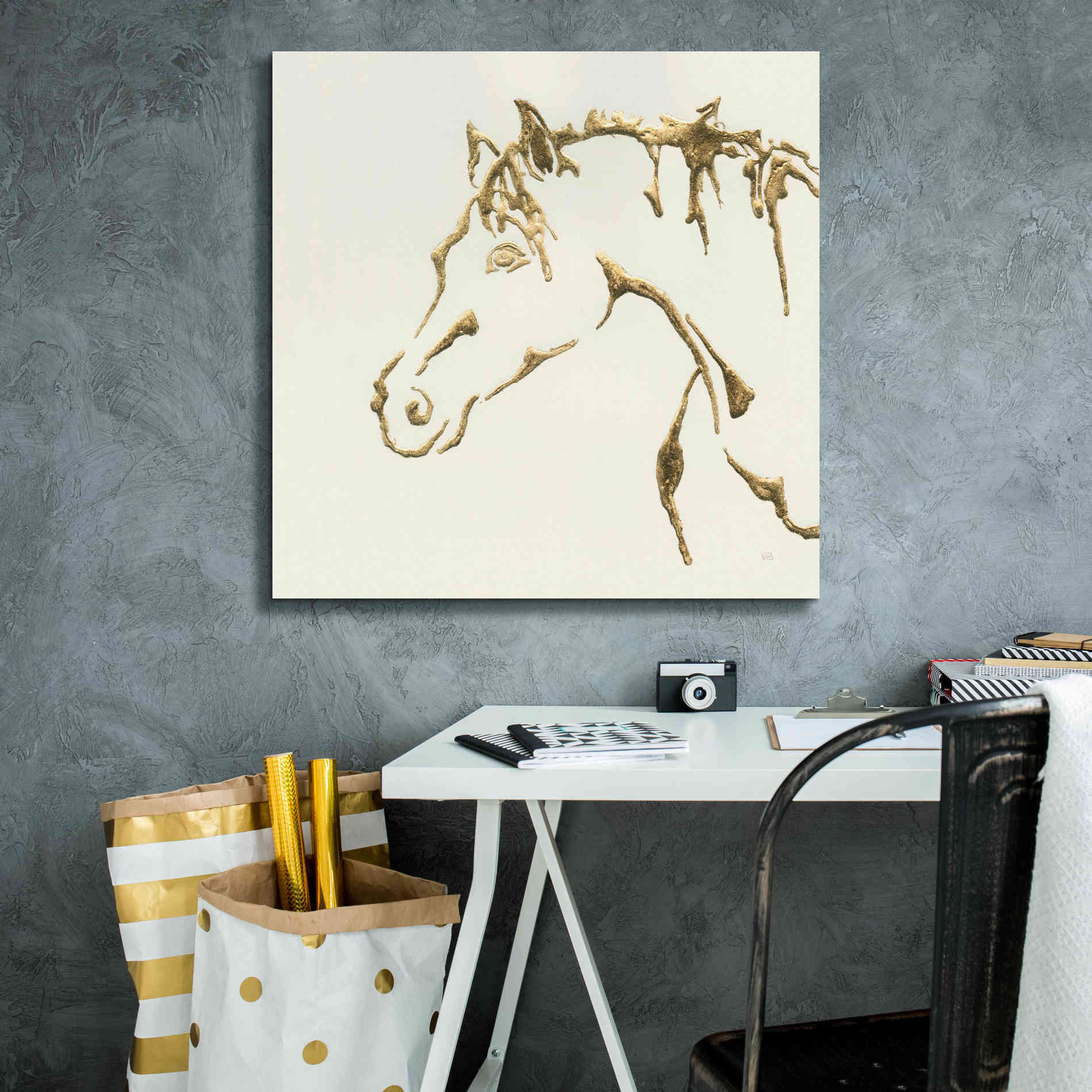 'Gilded Cowpony' by Chris Paschke, Giclee Canvas Wall Art,26 x 26