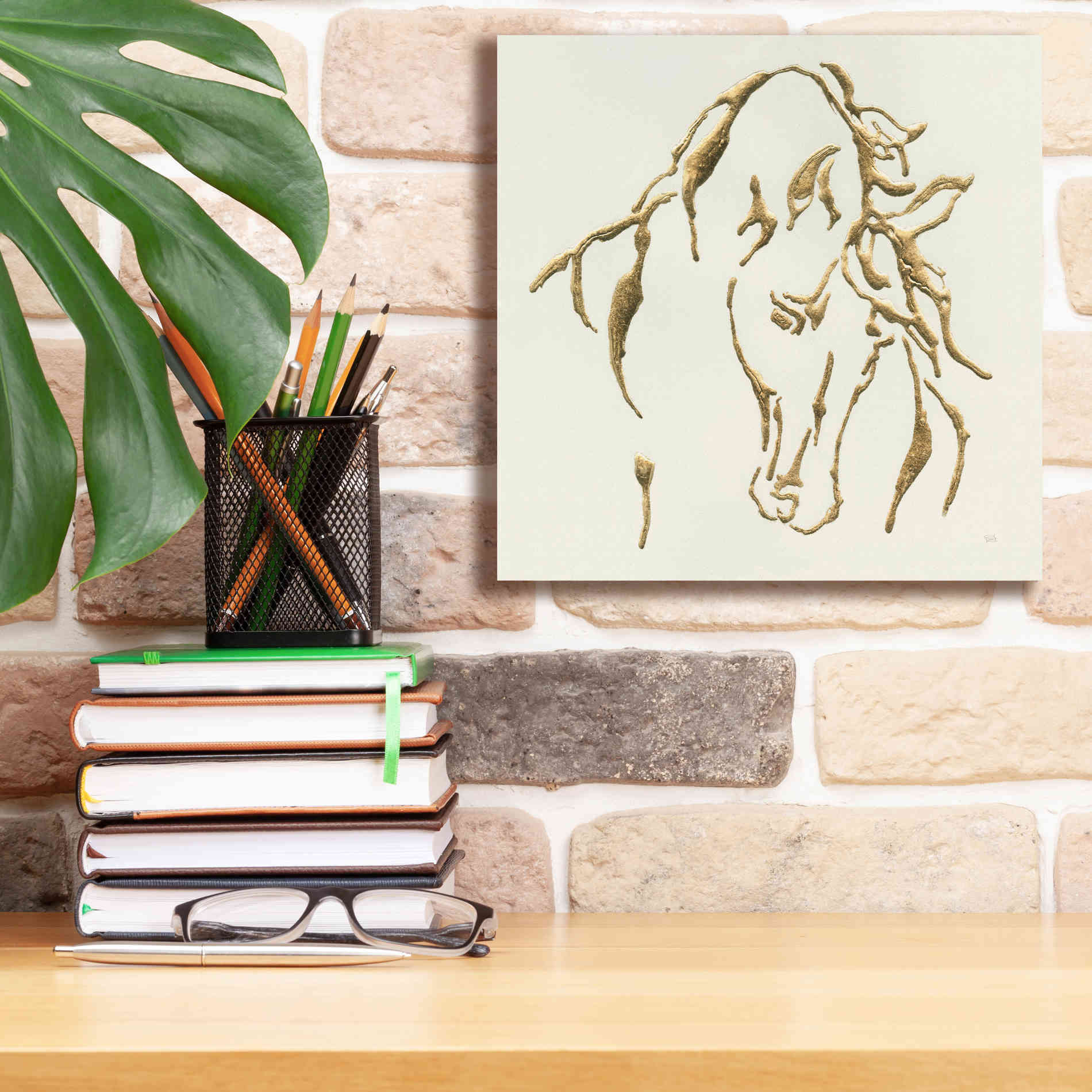 'Gilded Stallion' by Chris Paschke, Giclee Canvas Wall Art,12 x 12