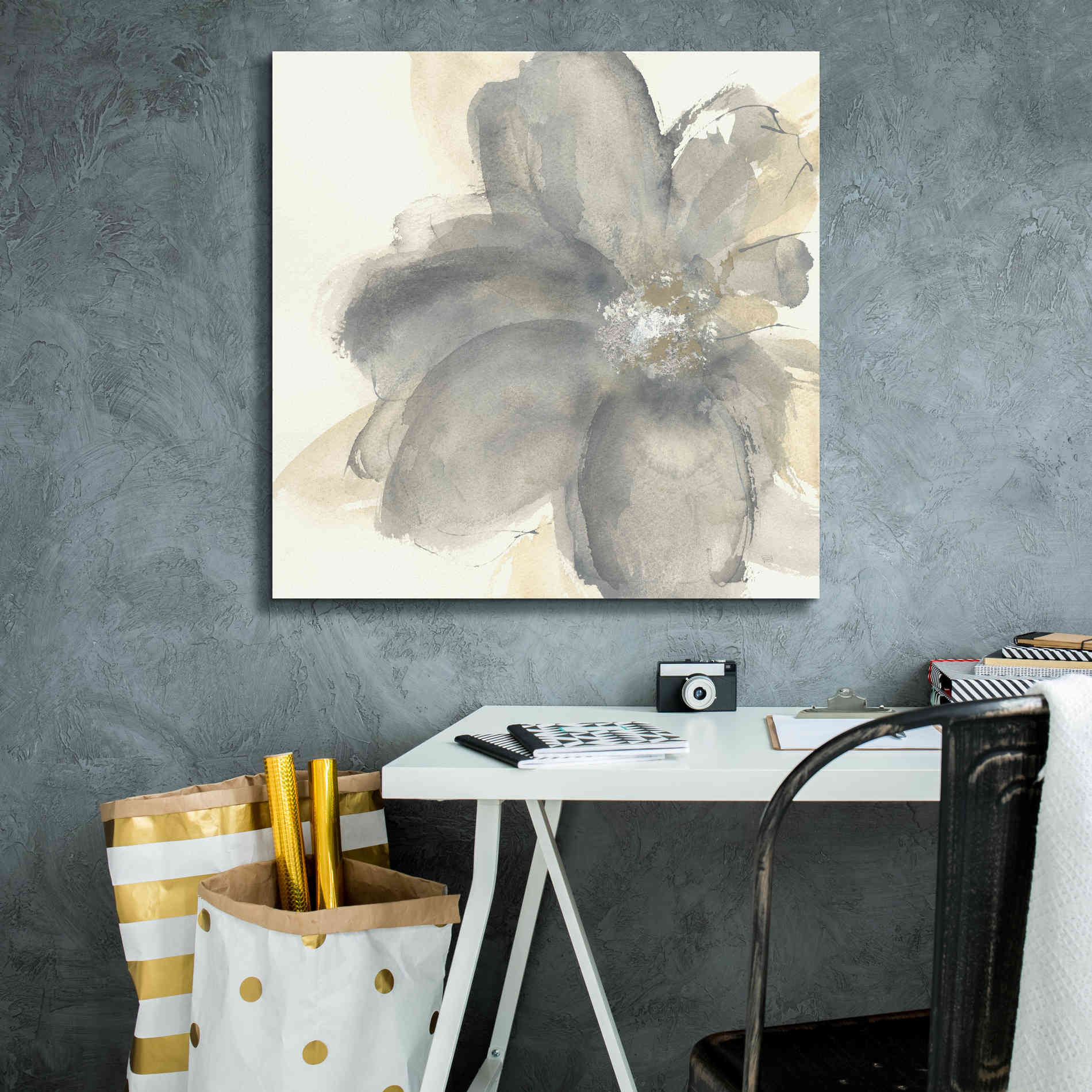 'Floral Gray I' by Chris Paschke, Giclee Canvas Wall Art,26 x 26