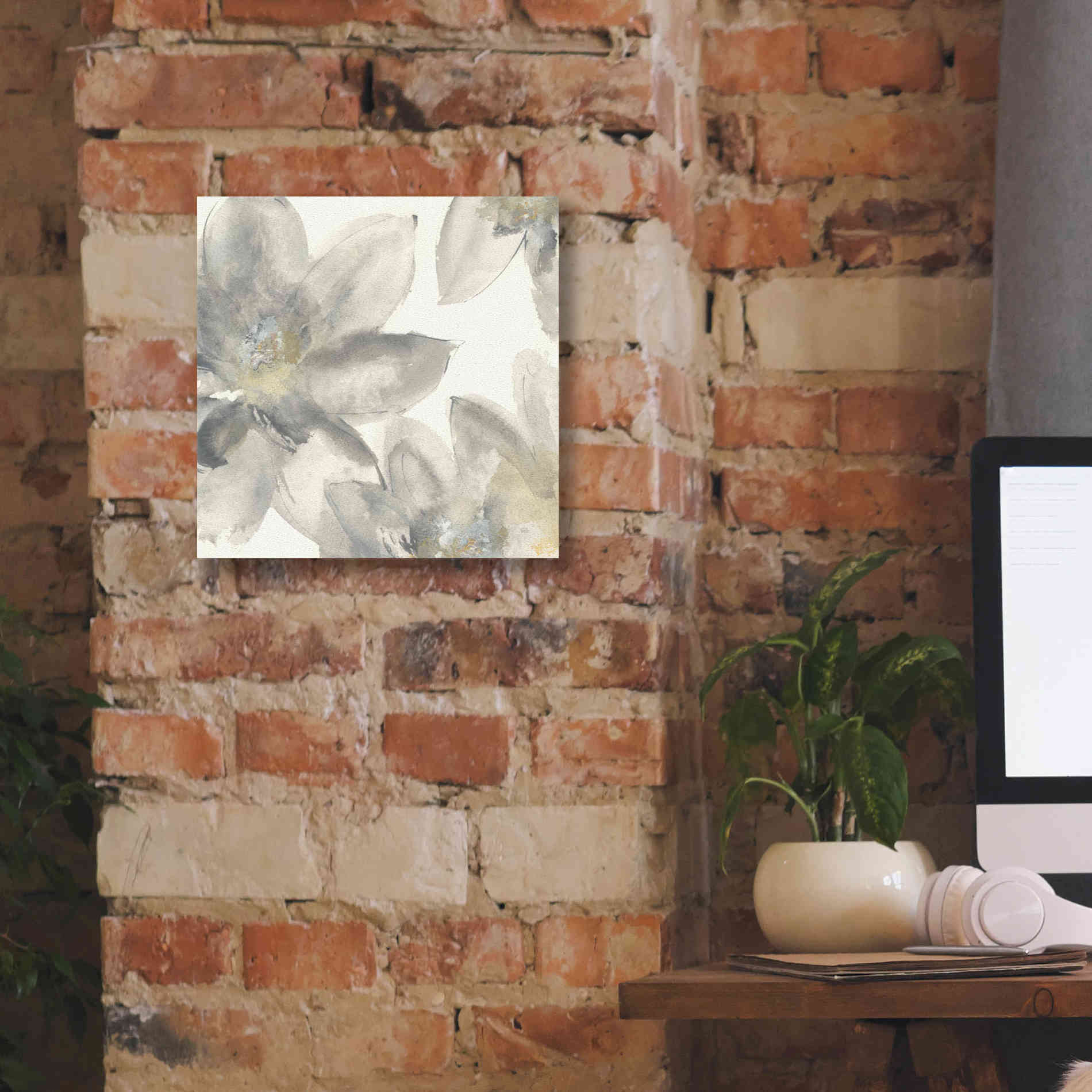 'Gray And Silver Flowers I' by Chris Paschke, Giclee Canvas Wall Art,12 x 12