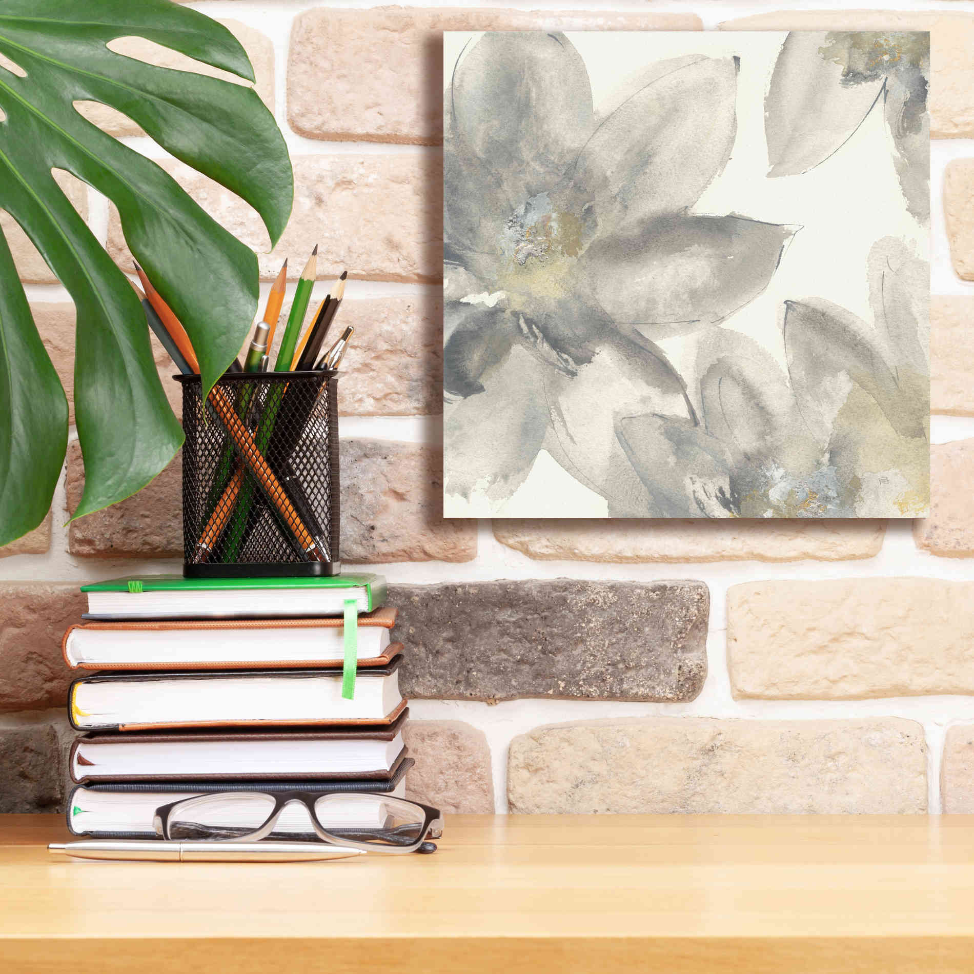 'Gray And Silver Flowers I' by Chris Paschke, Giclee Canvas Wall Art,12 x 12