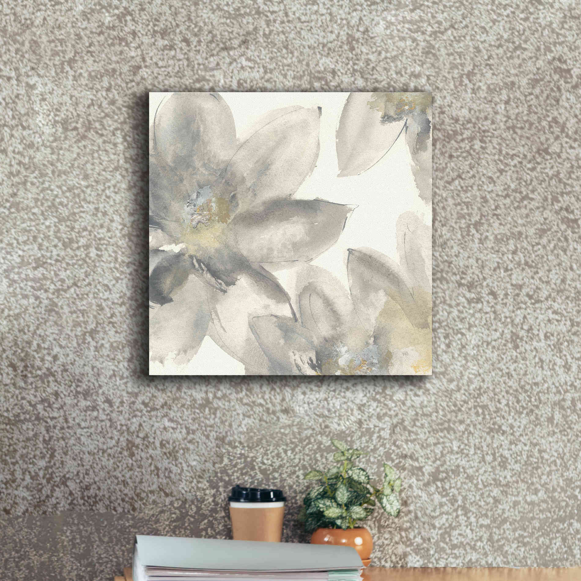 'Gray And Silver Flowers I' by Chris Paschke, Giclee Canvas Wall Art,18 x 18