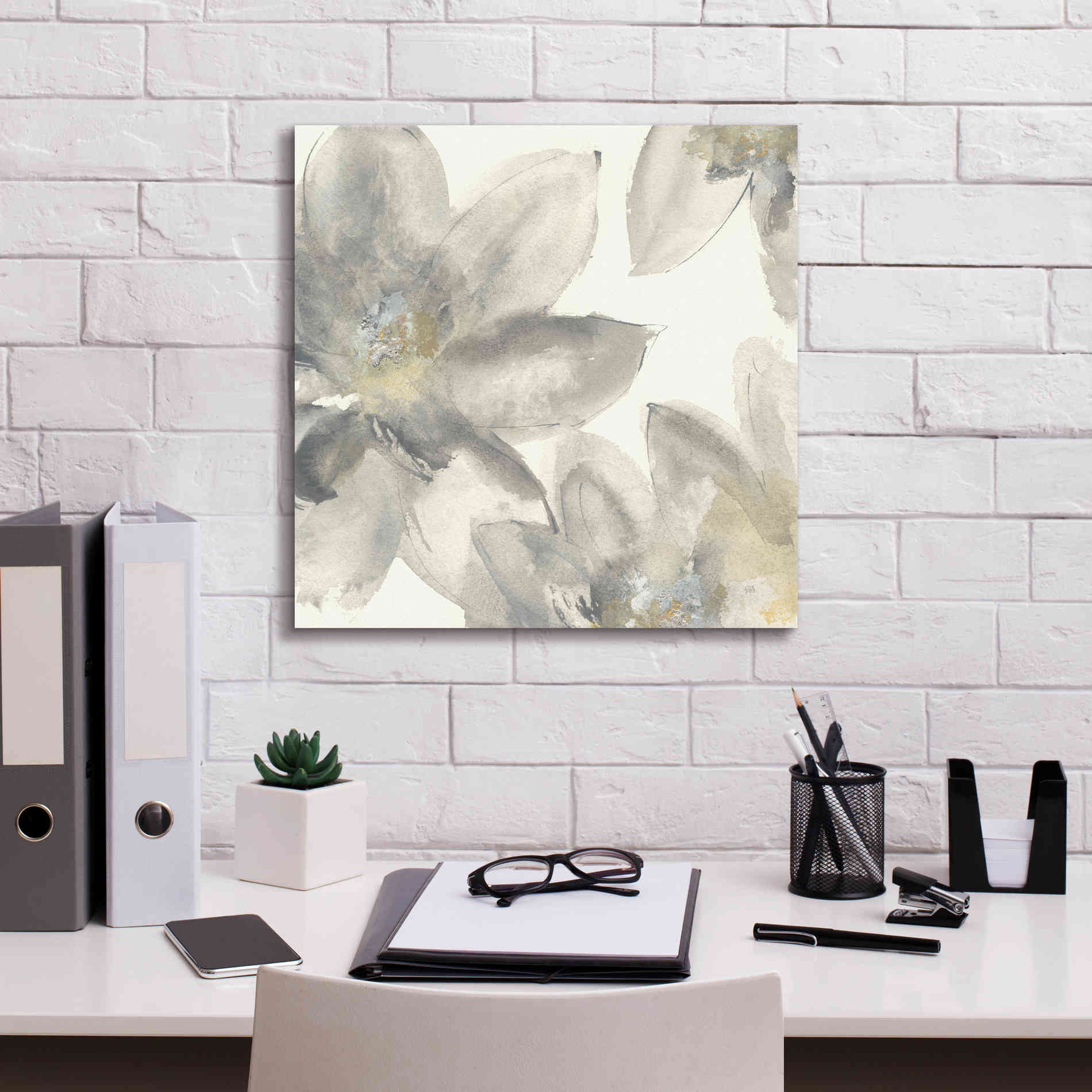 'Gray And Silver Flowers I' by Chris Paschke, Giclee Canvas Wall Art,18 x 18
