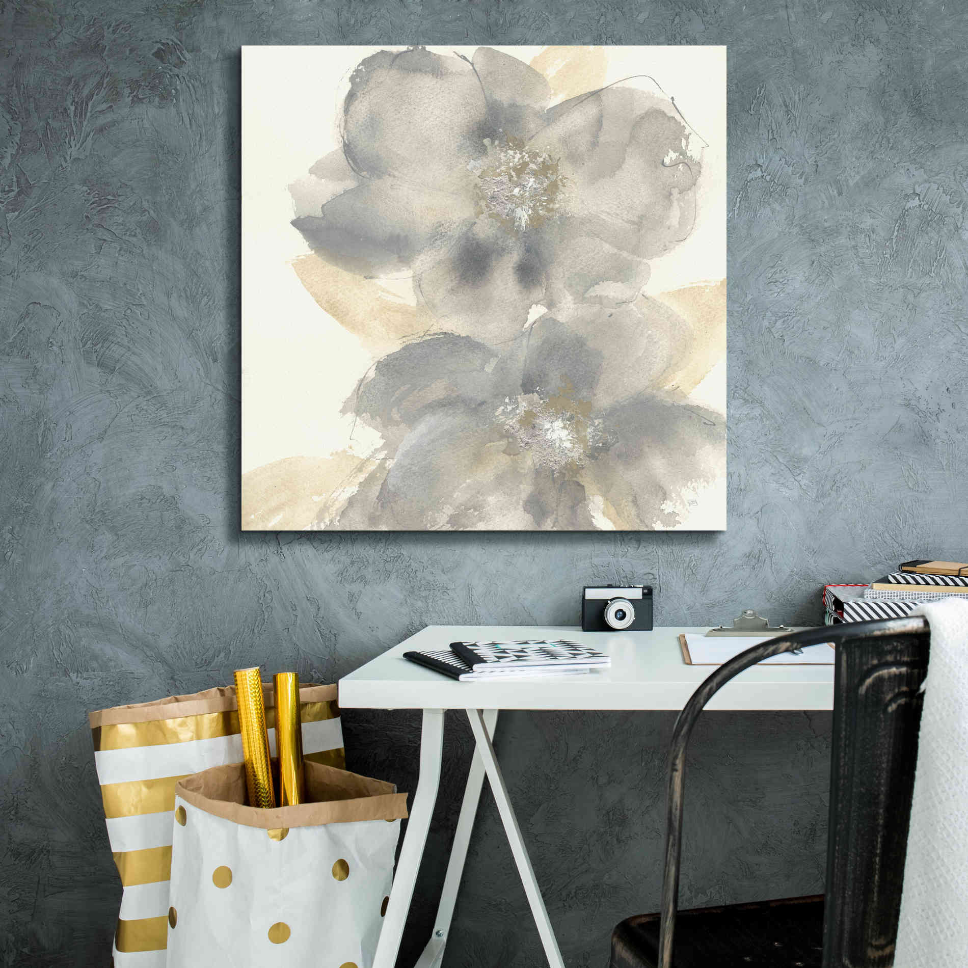 'Floral Gray II' by Chris Paschke, Giclee Canvas Wall Art,26 x 26