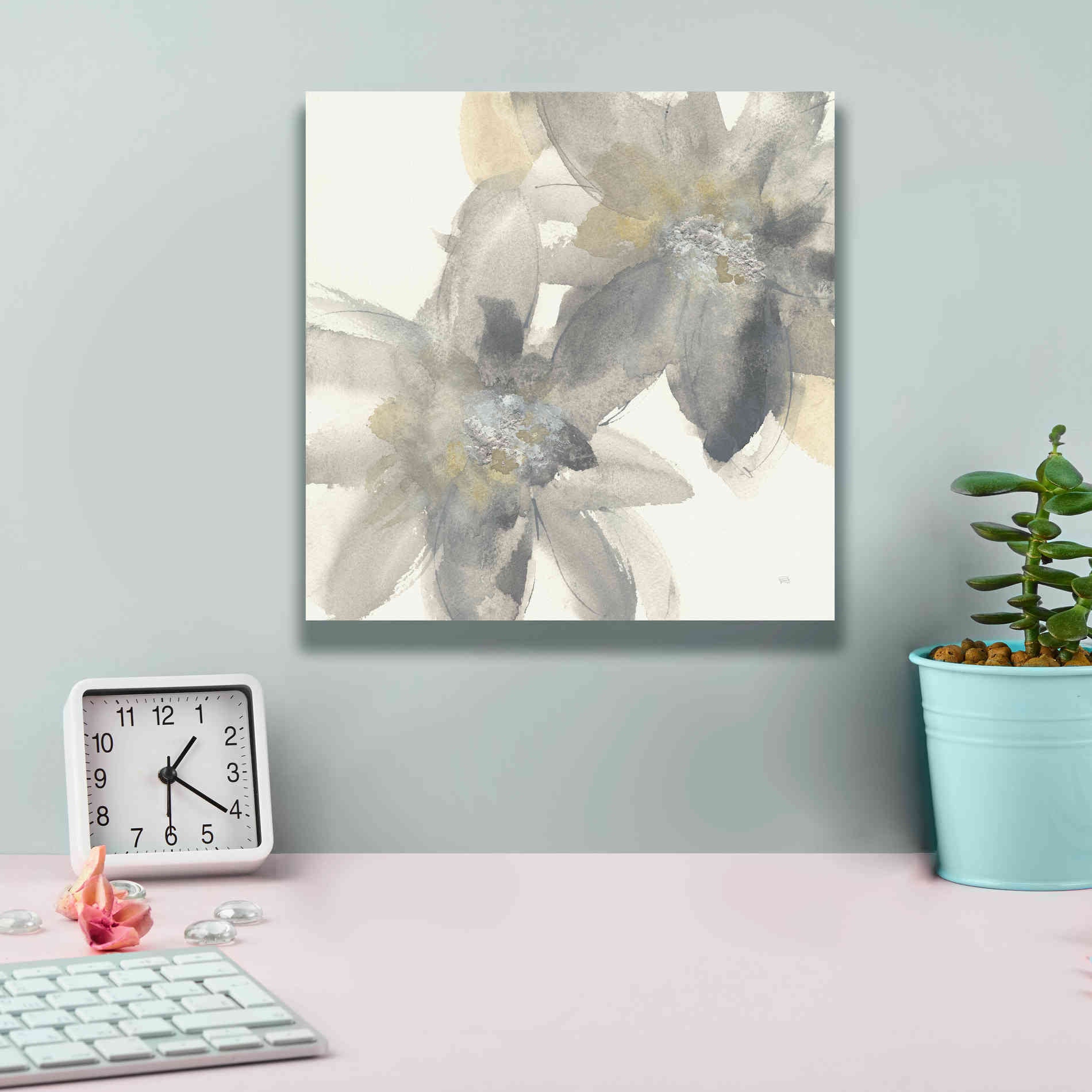 'Gray And Silver Flowers II' by Chris Paschke, Giclee Canvas Wall Art,12 x 12