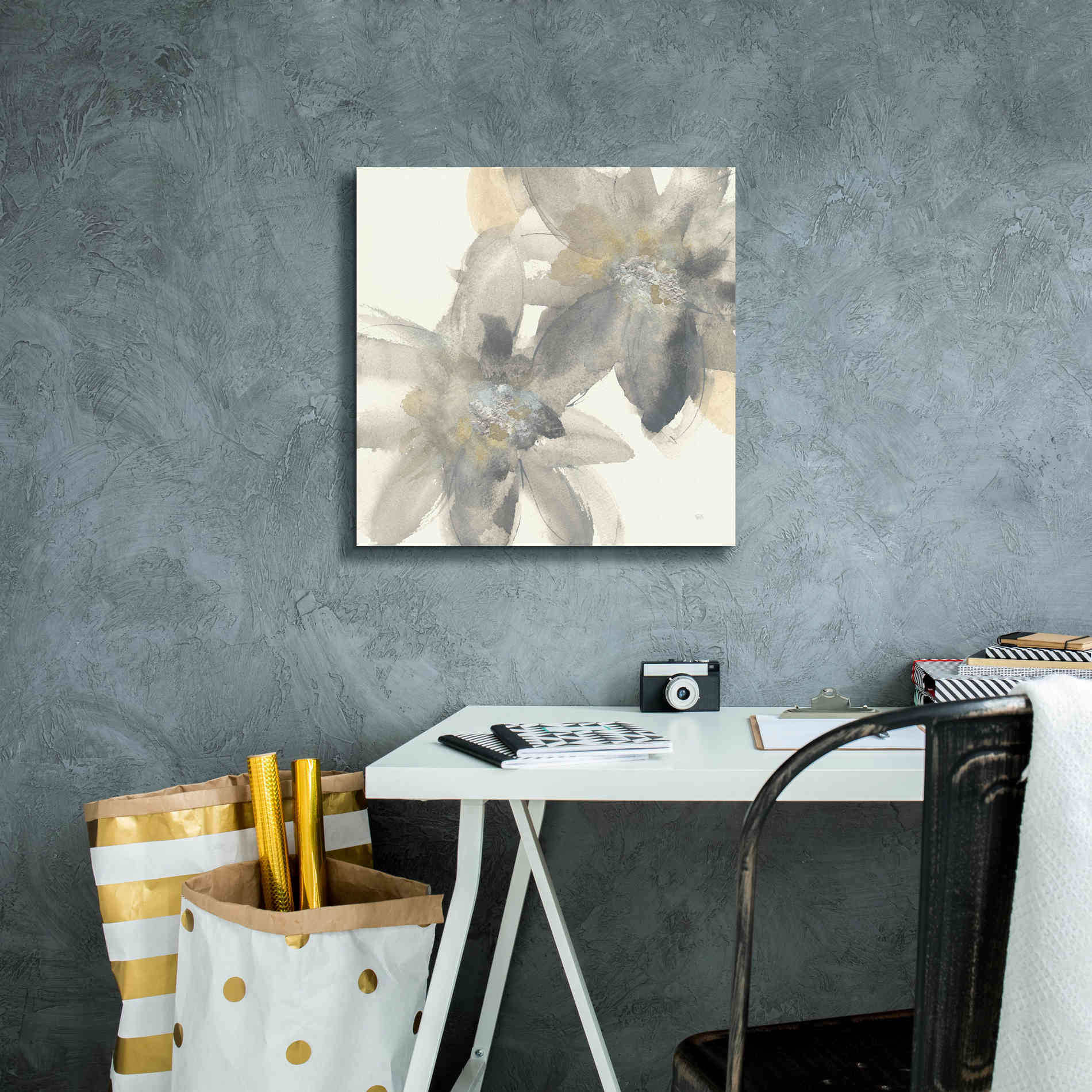 'Gray And Silver Flowers II' by Chris Paschke, Giclee Canvas Wall Art,18 x 18