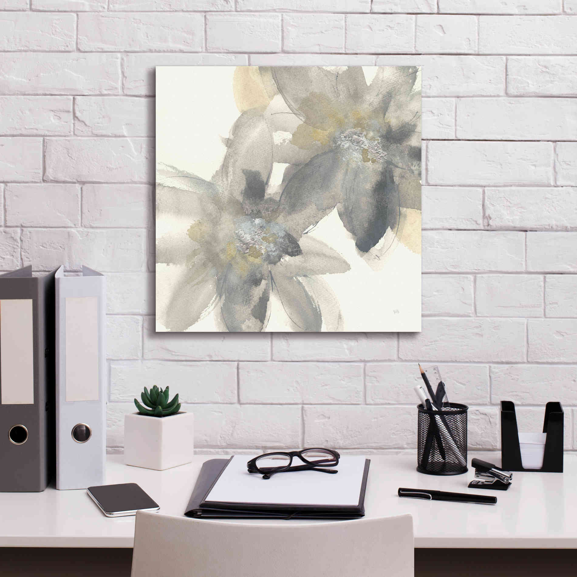 'Gray And Silver Flowers II' by Chris Paschke, Giclee Canvas Wall Art,18 x 18