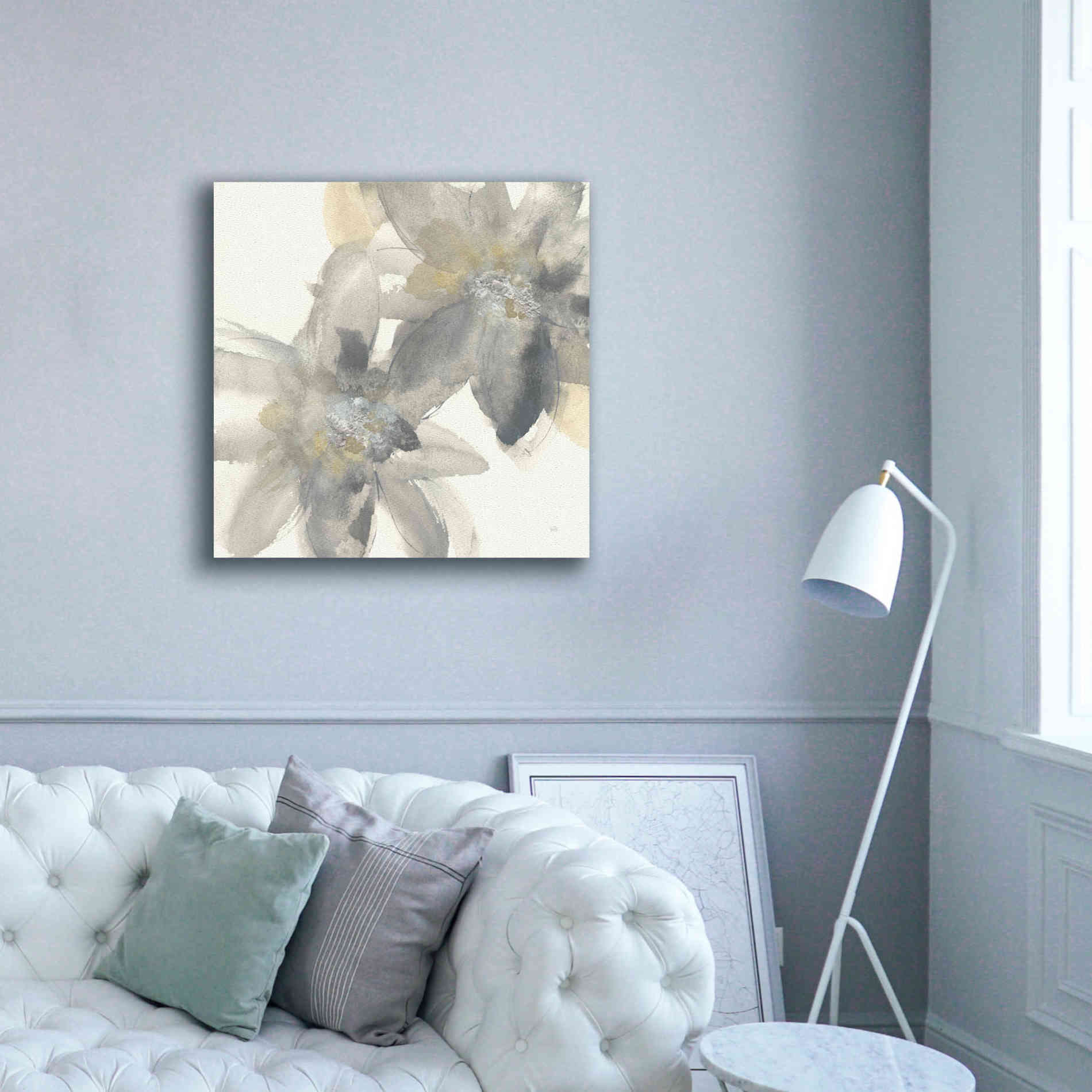 'Gray And Silver Flowers II' by Chris Paschke, Giclee Canvas Wall Art,37 x 37