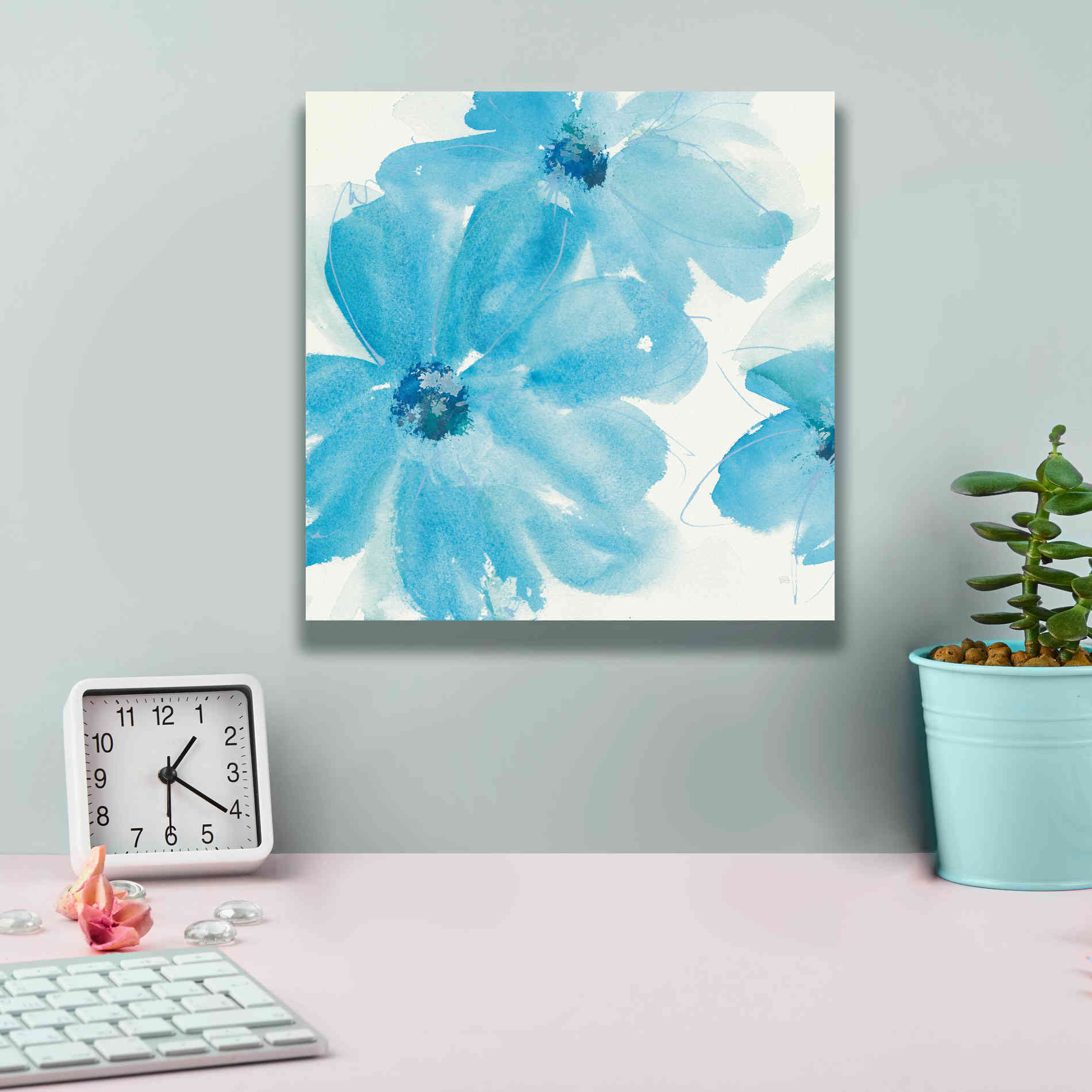 'Aqua Mint Clematis I' by Chris Paschke, Giclee Canvas Wall Art,12 x 12