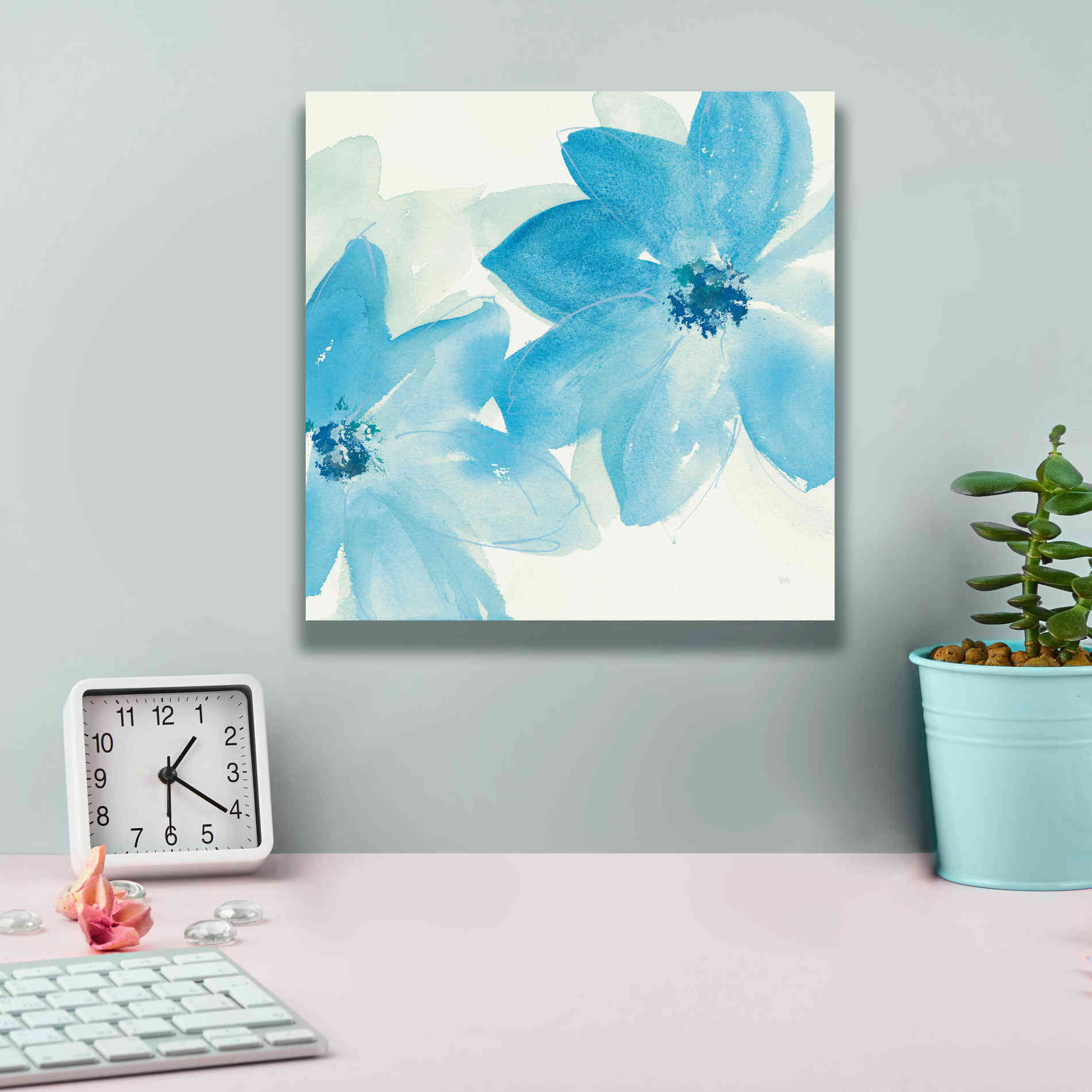 'Aqua Mint Clematis II' by Chris Paschke, Giclee Canvas Wall Art,12 x 12