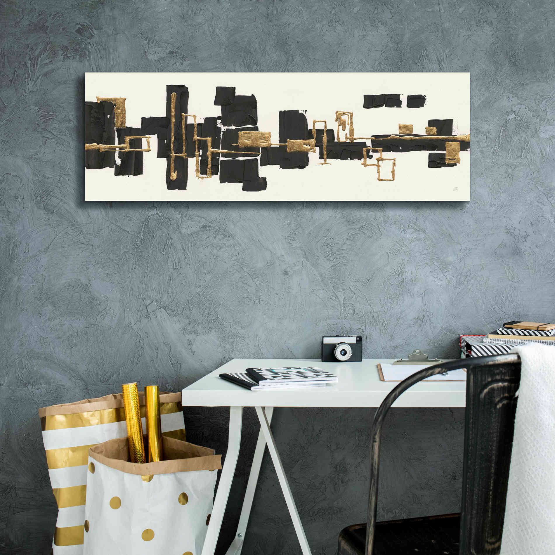 'Gilded Boxes III' by Chris Paschke, Giclee Canvas Wall Art,36 x 12