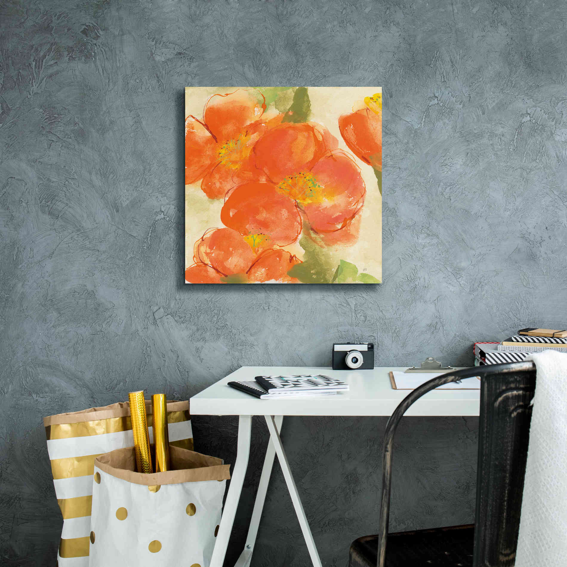'Tangerine Poppies I' by Chris Paschke, Giclee Canvas Wall Art,18 x 18