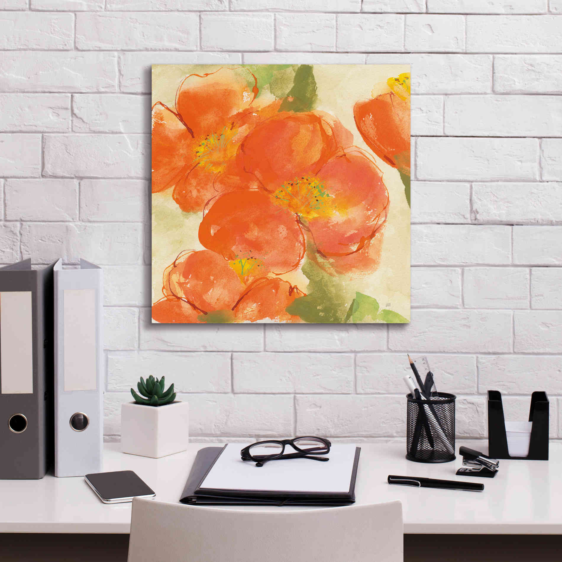 'Tangerine Poppies I' by Chris Paschke, Giclee Canvas Wall Art,18 x 18