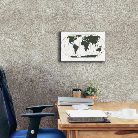 Image of 'World Map Gold Lines' by Chris Paschke, Giclee Canvas Wall Art,18 x 12