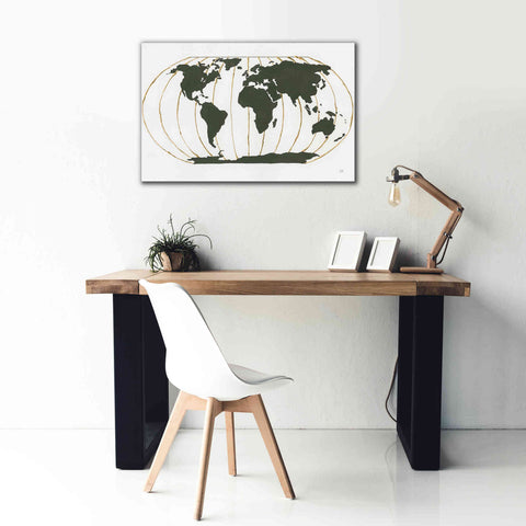 Image of 'World Map Gold Lines' by Chris Paschke, Giclee Canvas Wall Art,40 x 26