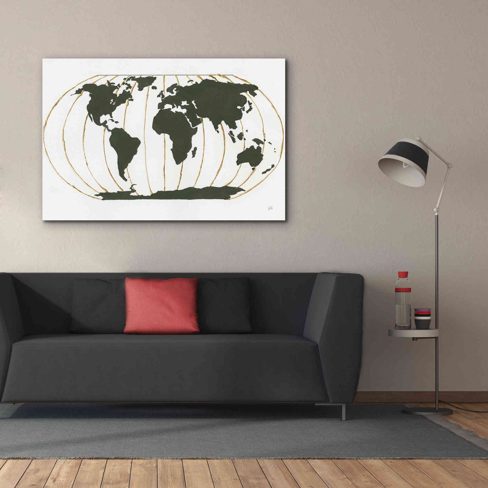 'World Map Gold Lines' by Chris Paschke, Giclee Canvas Wall Art,60 x 40