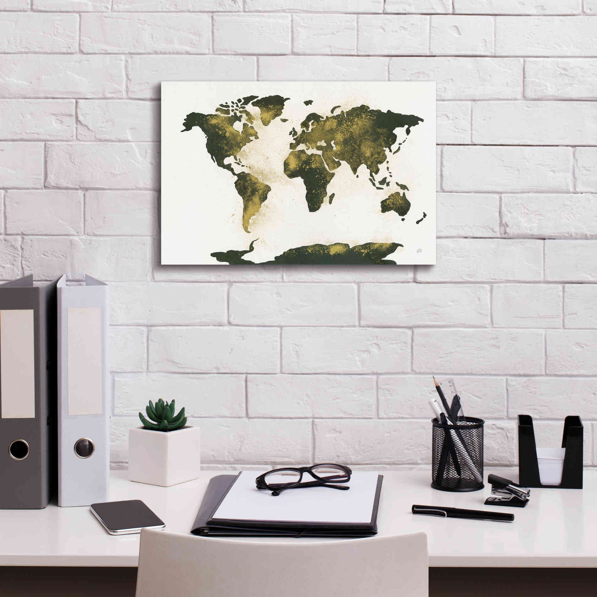 'World Map Gold Dust' by Chris Paschke, Giclee Canvas Wall Art,18 x 12
