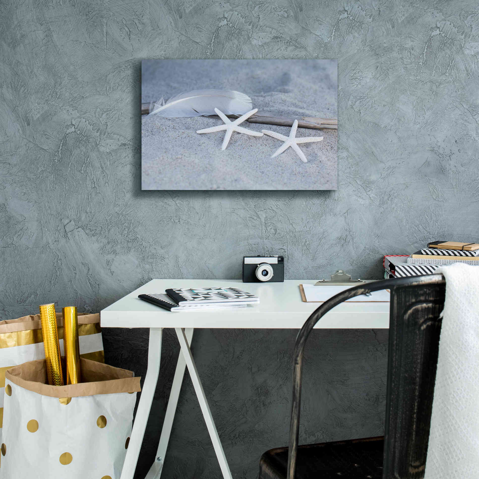 'Starfish Feather Beach Still' by Andrea Haase, Giclee Canvas Wall Art,18 x 12