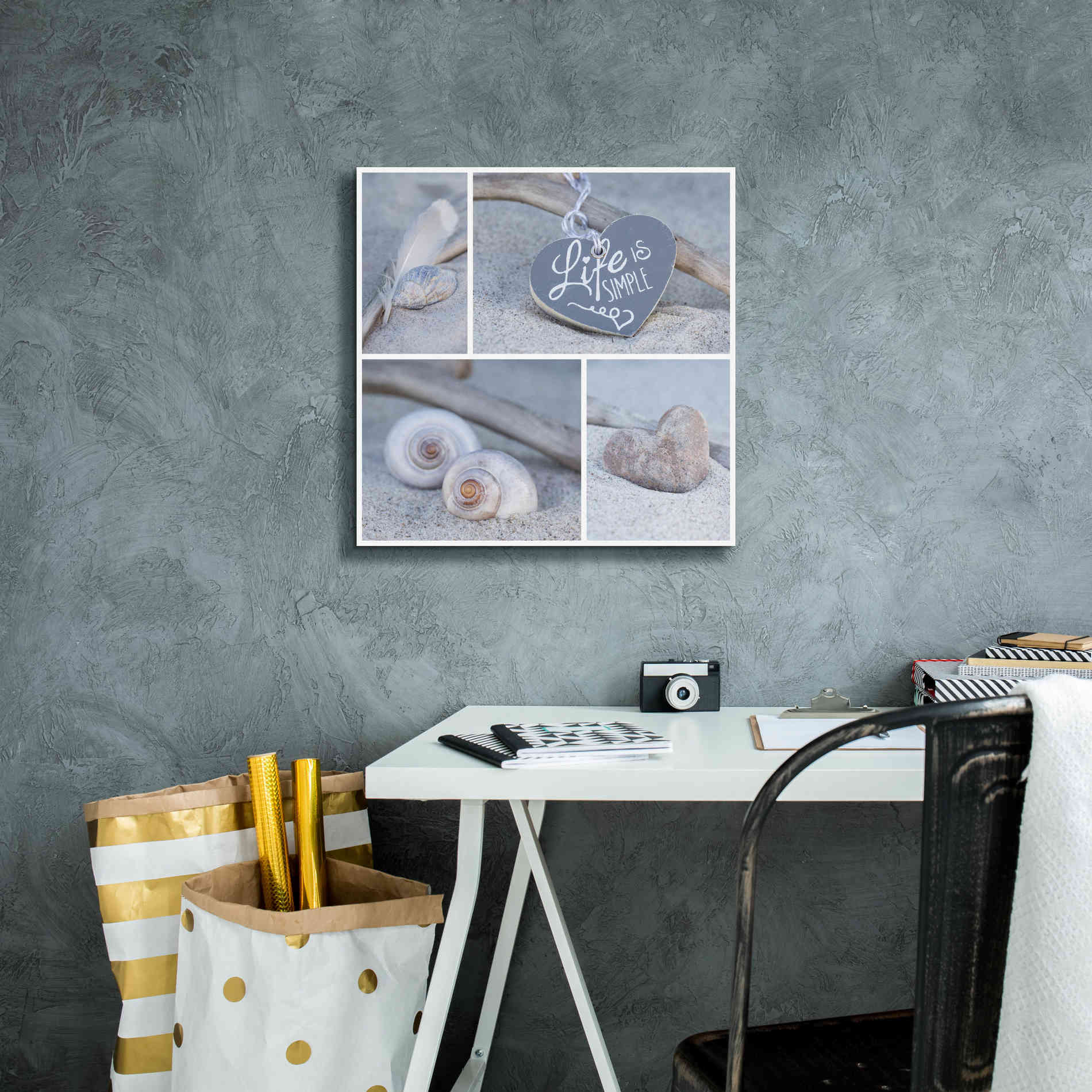'Summer Beach Still Life Collage' by Andrea Haase, Giclee Canvas Wall Art,18 x 18