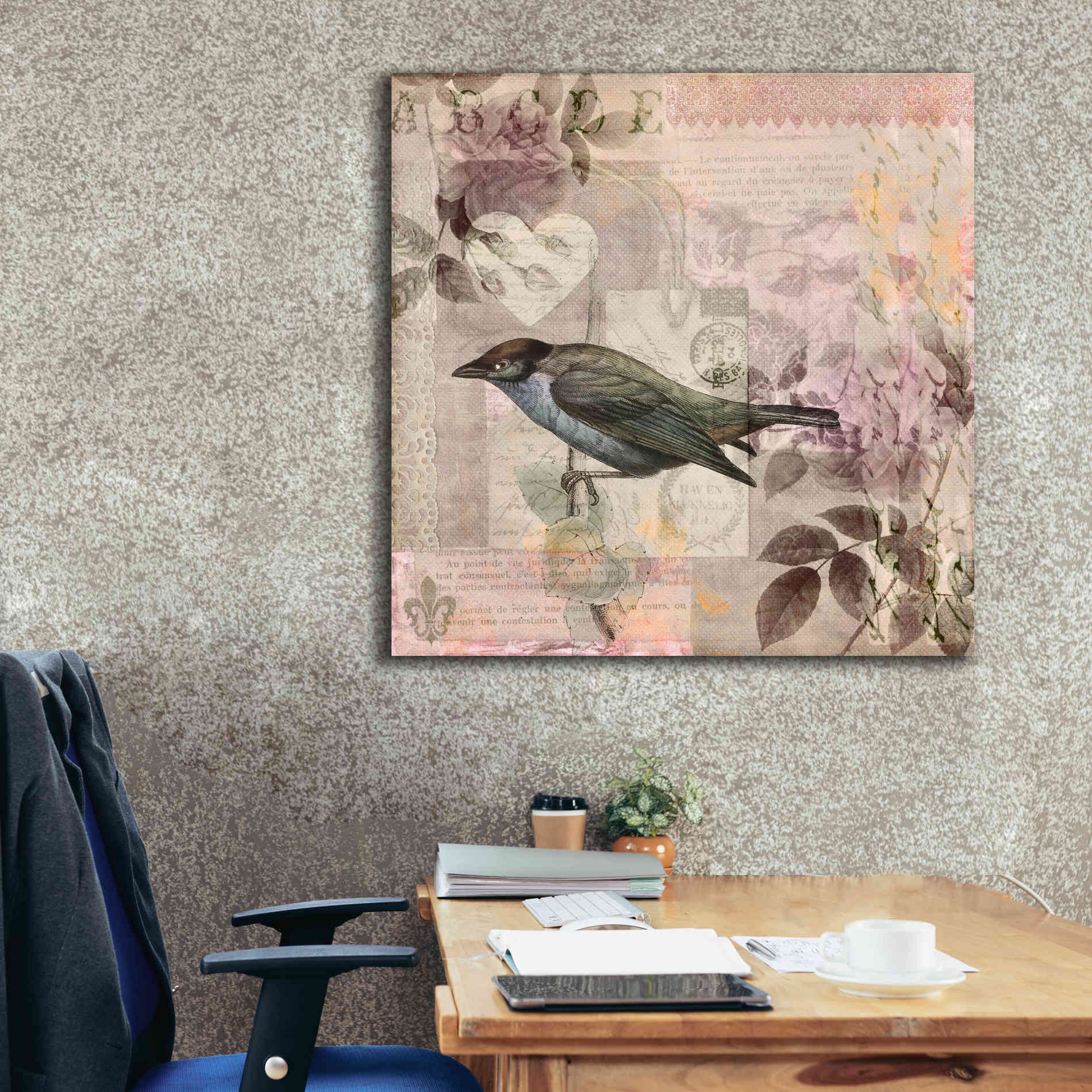 'Nostalgic Bird Collage' by Andrea Haase Giclee Canvas Wall Art,37 x 37