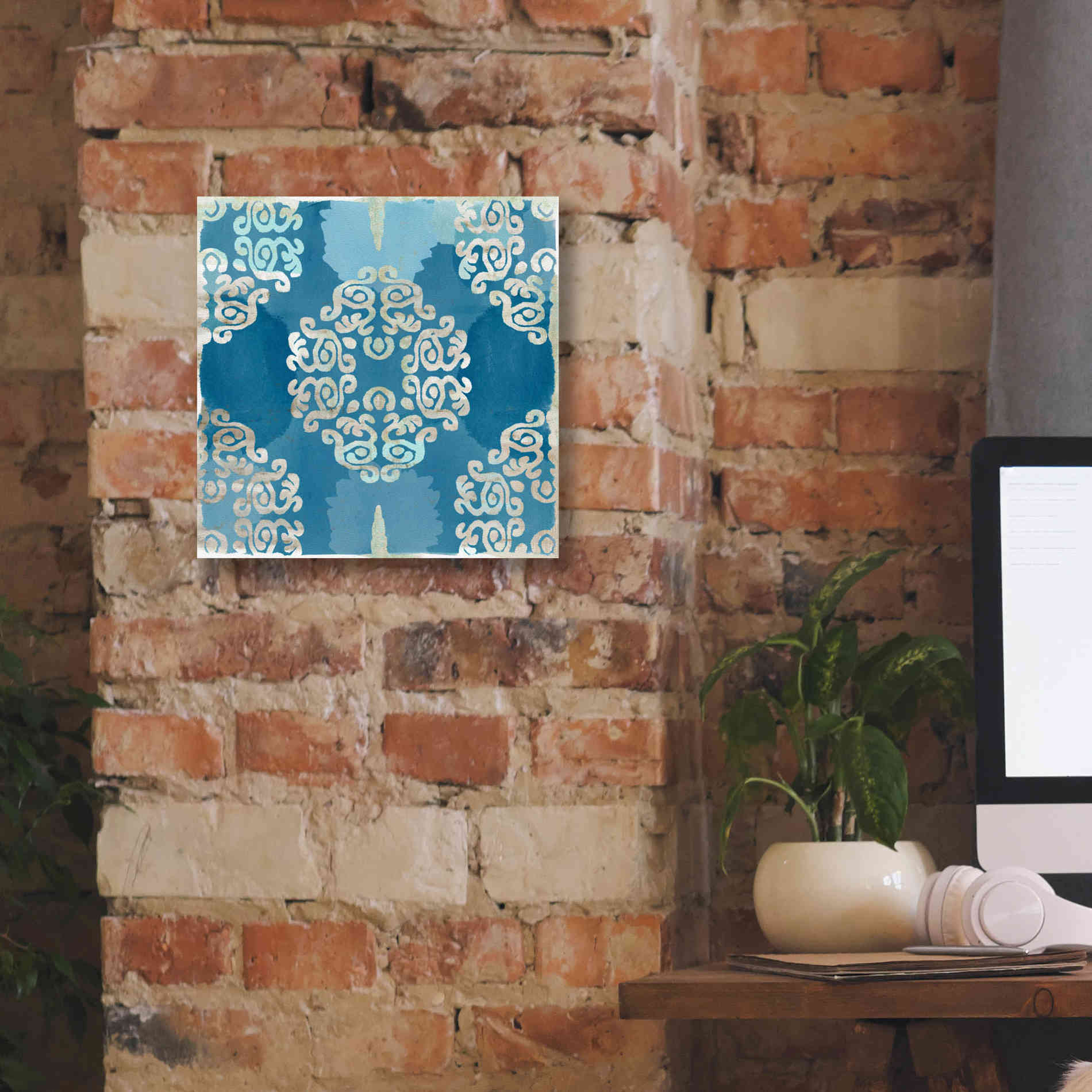 'Royal Blue Tile III' by Flora Kouta Giclee Canvas Wall Art,12 x 12