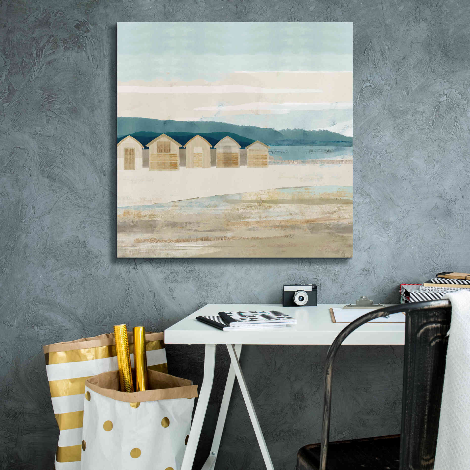 'Stone Bay Huts I' by Flora Kouta Giclee Canvas Wall Art,26 x 26