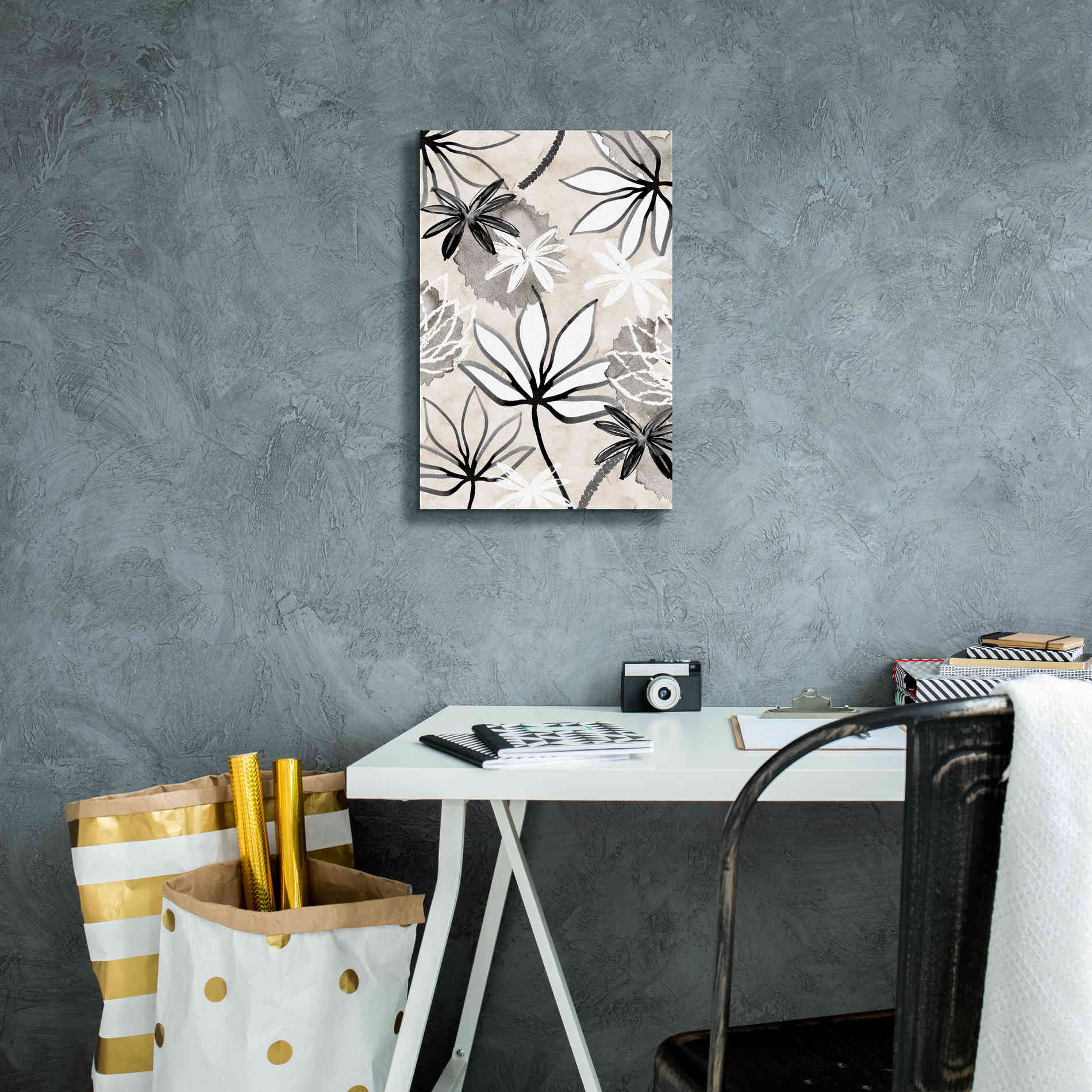 'Monochrome Flowers I' by Flora Kouta Giclee Canvas Wall Art,12 x 18
