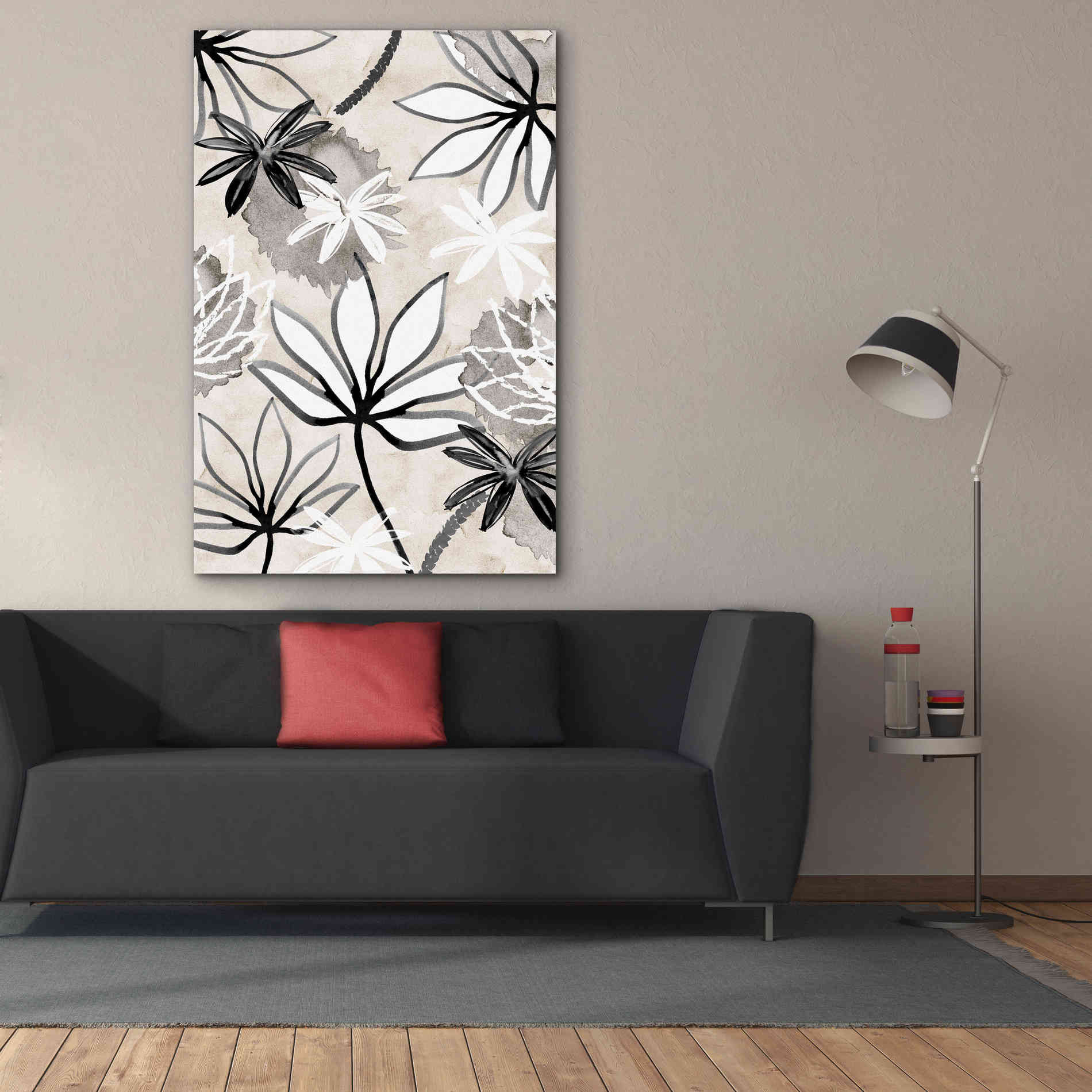 'Monochrome Flowers I' by Flora Kouta Giclee Canvas Wall Art,40 x 60