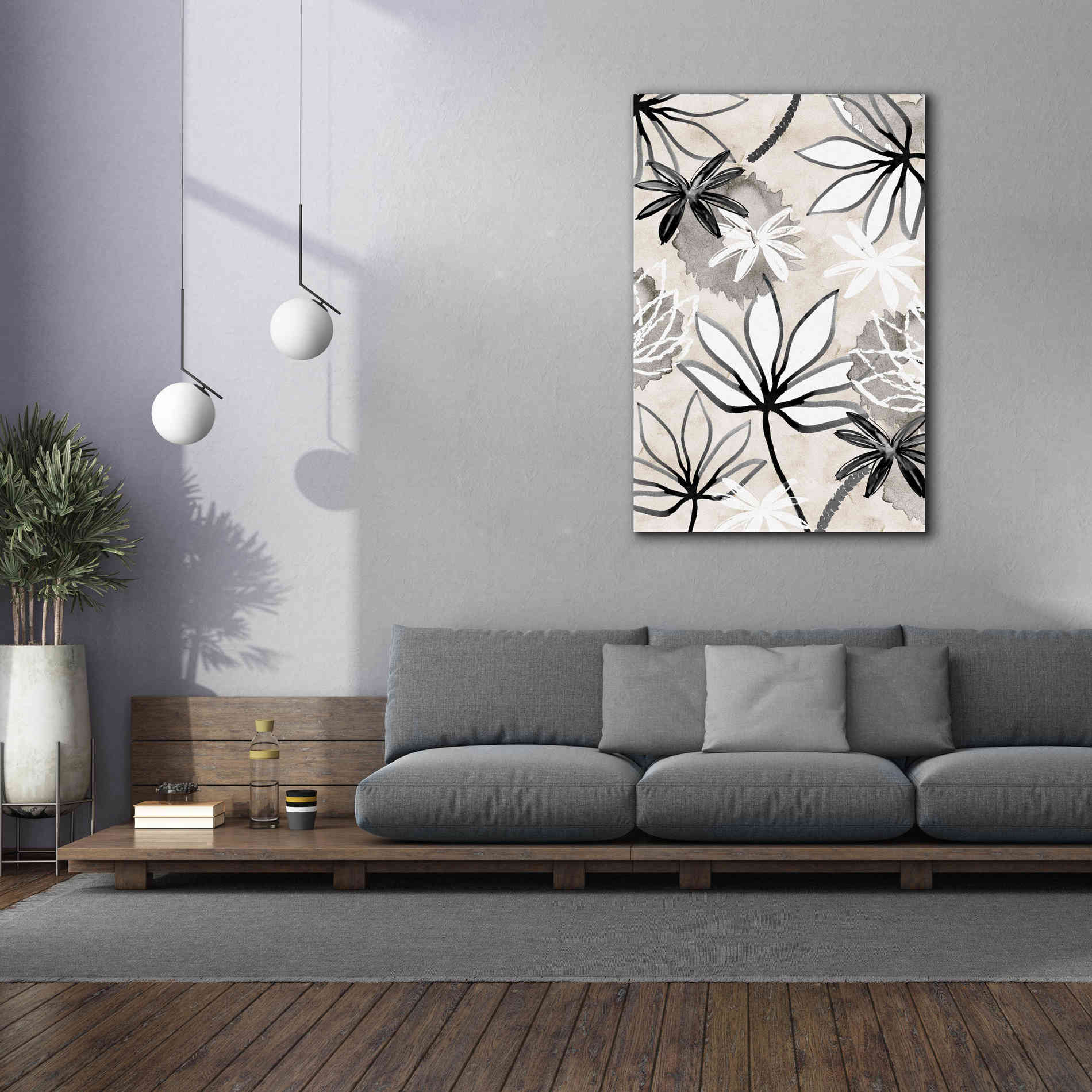 'Monochrome Flowers I' by Flora Kouta Giclee Canvas Wall Art,40 x 60