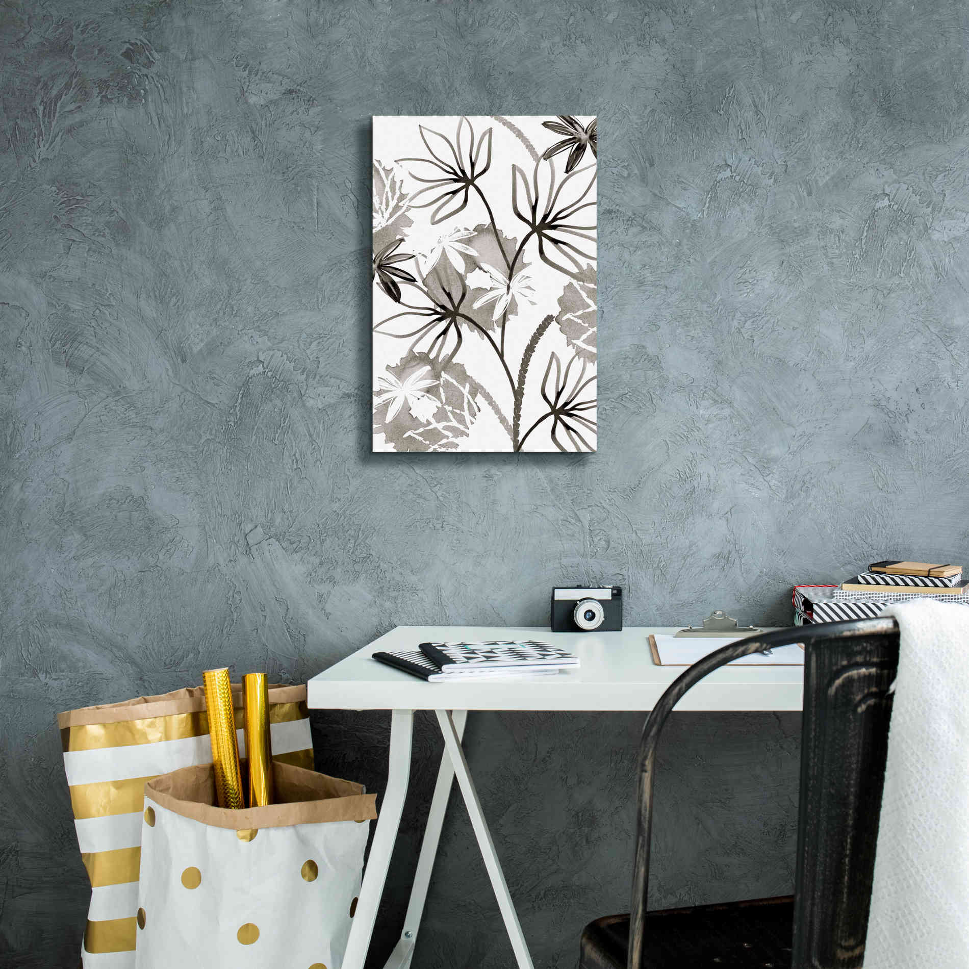 'Monochrome Flowers III' by Flora Kouta Giclee Canvas Wall Art,12 x 18