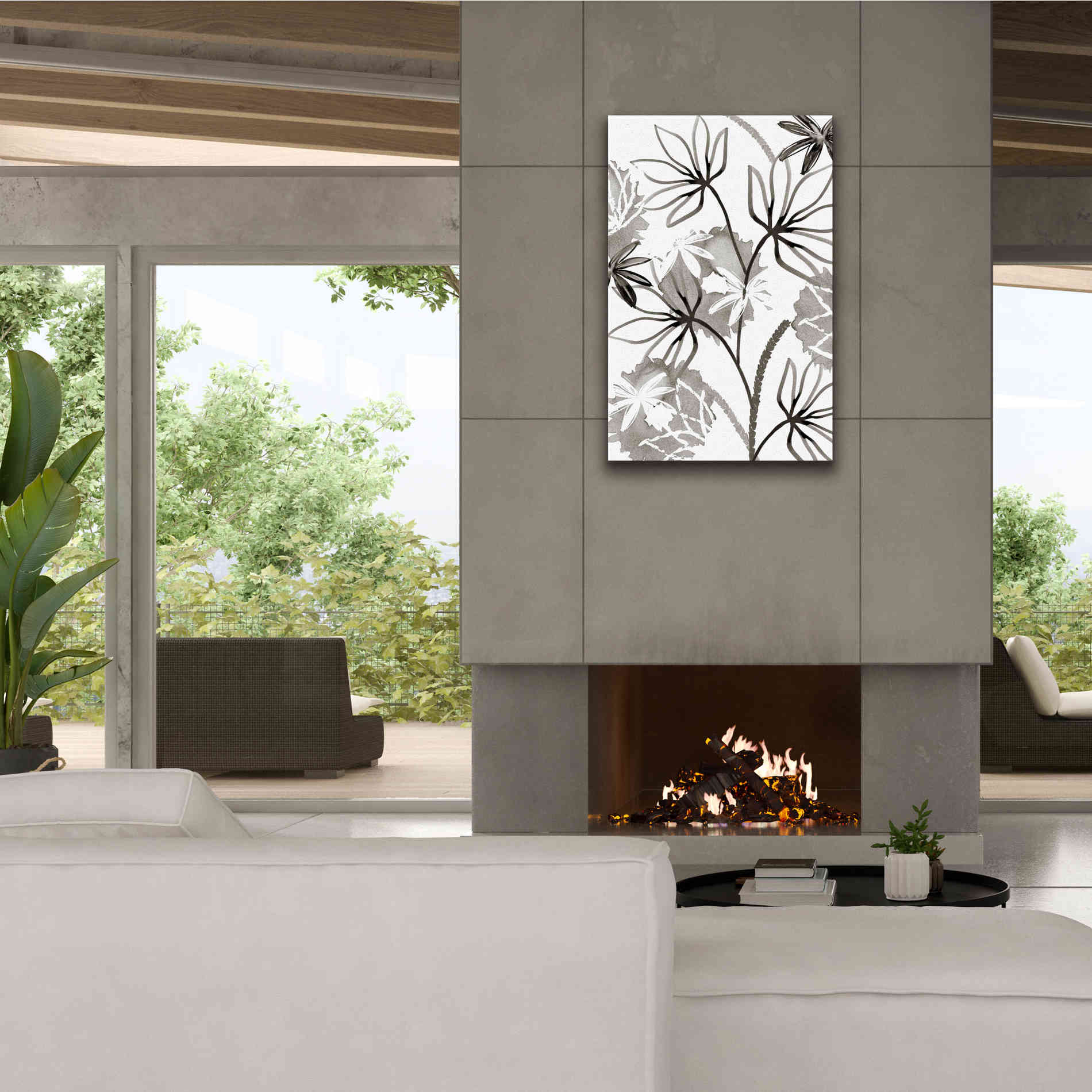 'Monochrome Flowers III' by Flora Kouta Giclee Canvas Wall Art,26 x 40